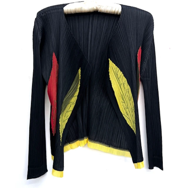 An Issey Miyake Pleats Please black top with leaf detail and...