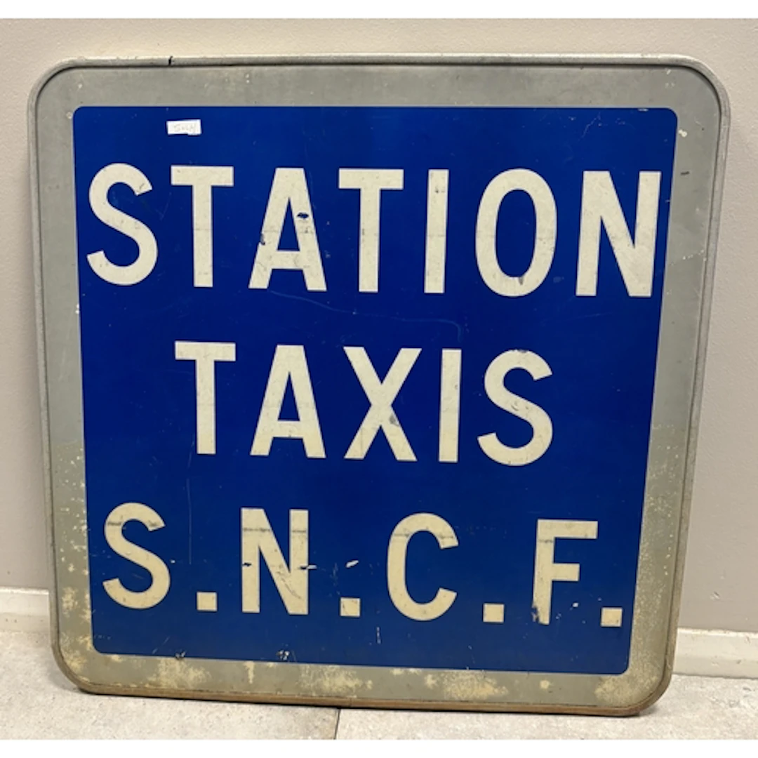 A vintage French aluminium "Station Taxis S.N.C.F" taxi rank...