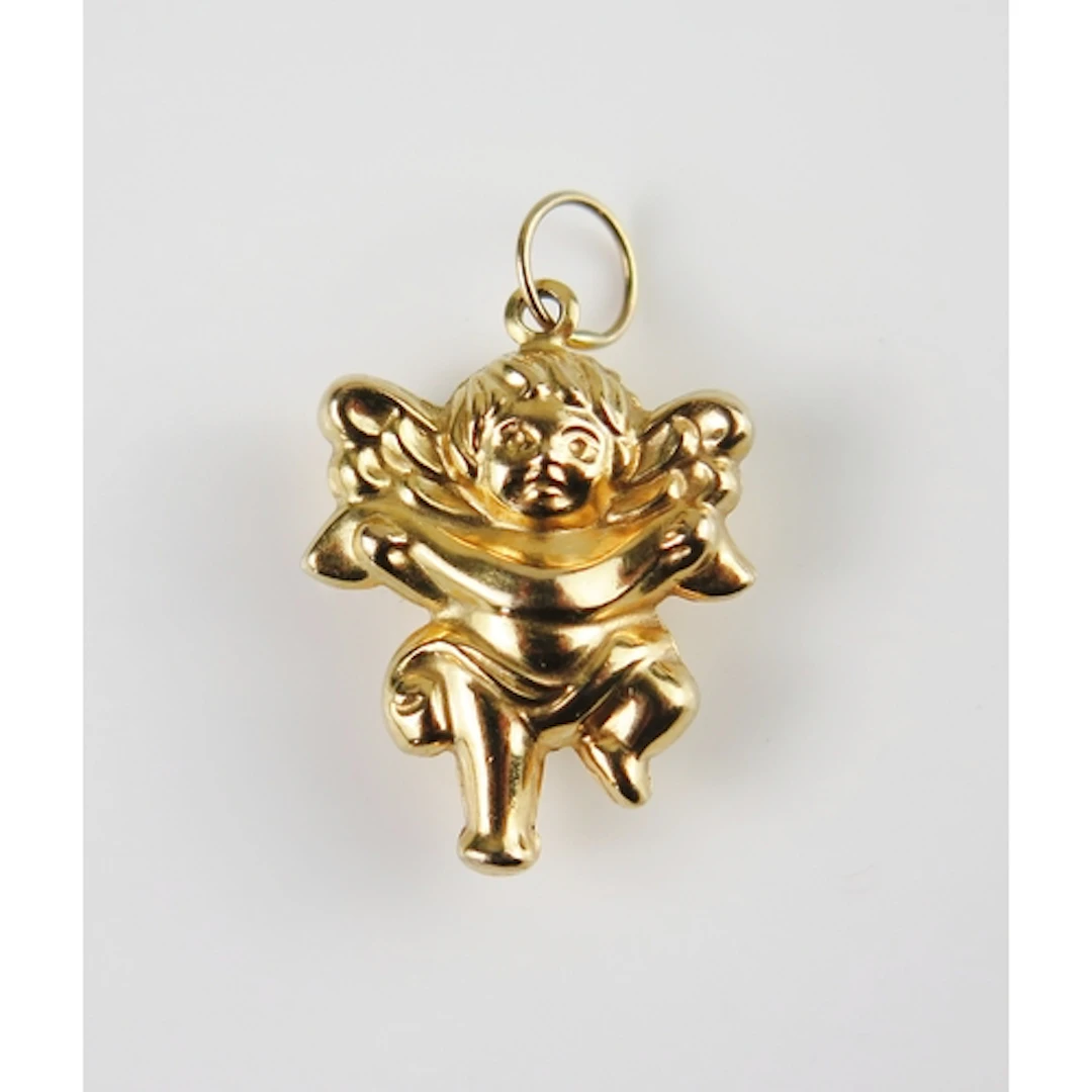 A precious yellow metal cherub pendant, 28mm drop, AuRACLE t...