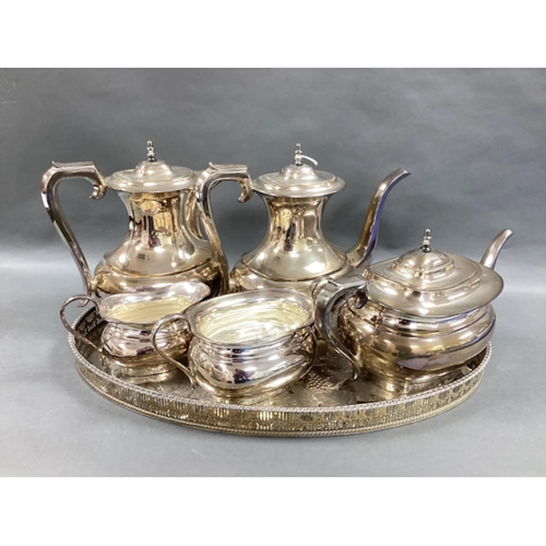 A Five Piece Plated Tea Set, comprising tea, coffee and wate...