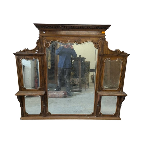 19th century Biedermeier flame mahogany overmantel wall mirr...