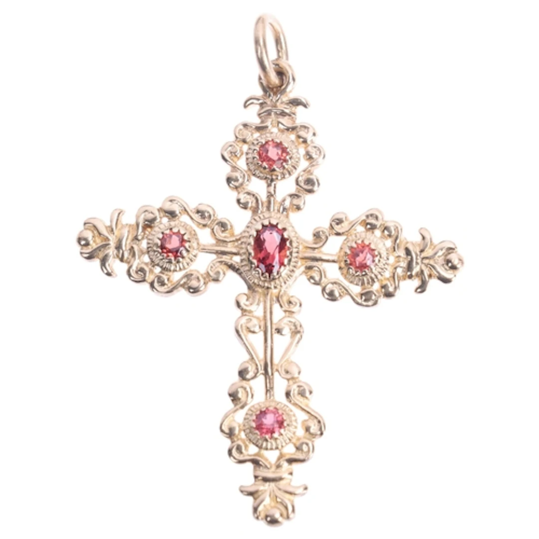 A Vintage 9ct gold garnet cross pendant, in the Victorian st...