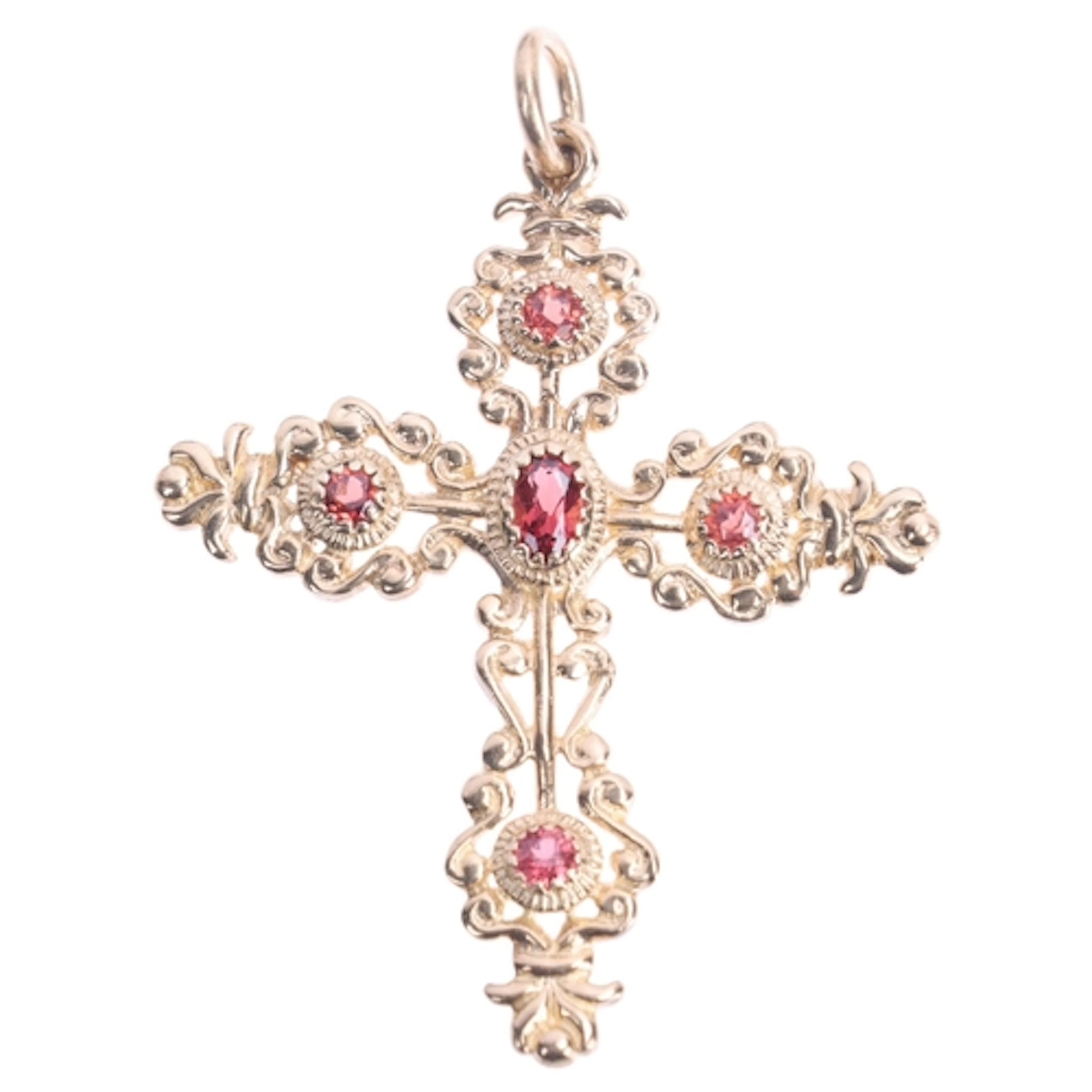 A Vintage 9ct gold garnet cross pendant, in the Victorian st...