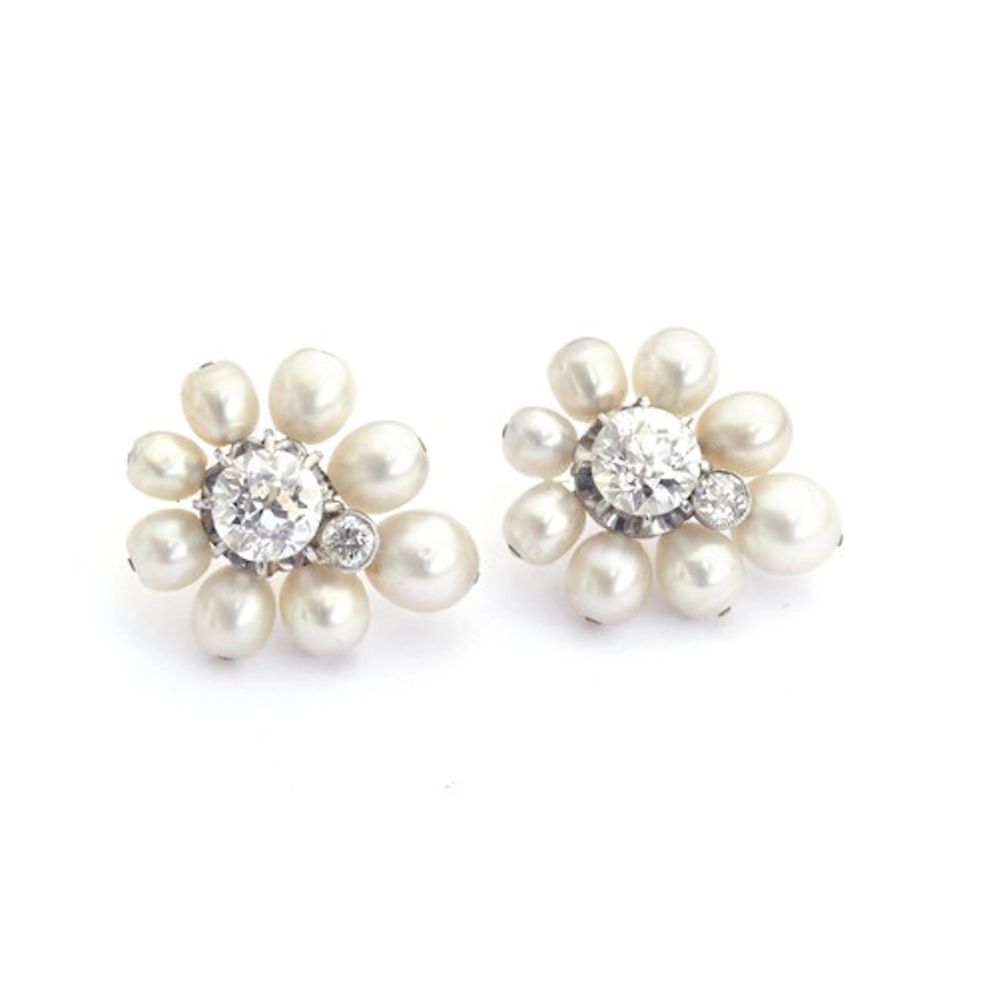 A pair of early 20th century gold, natural saltwater pearl a...
