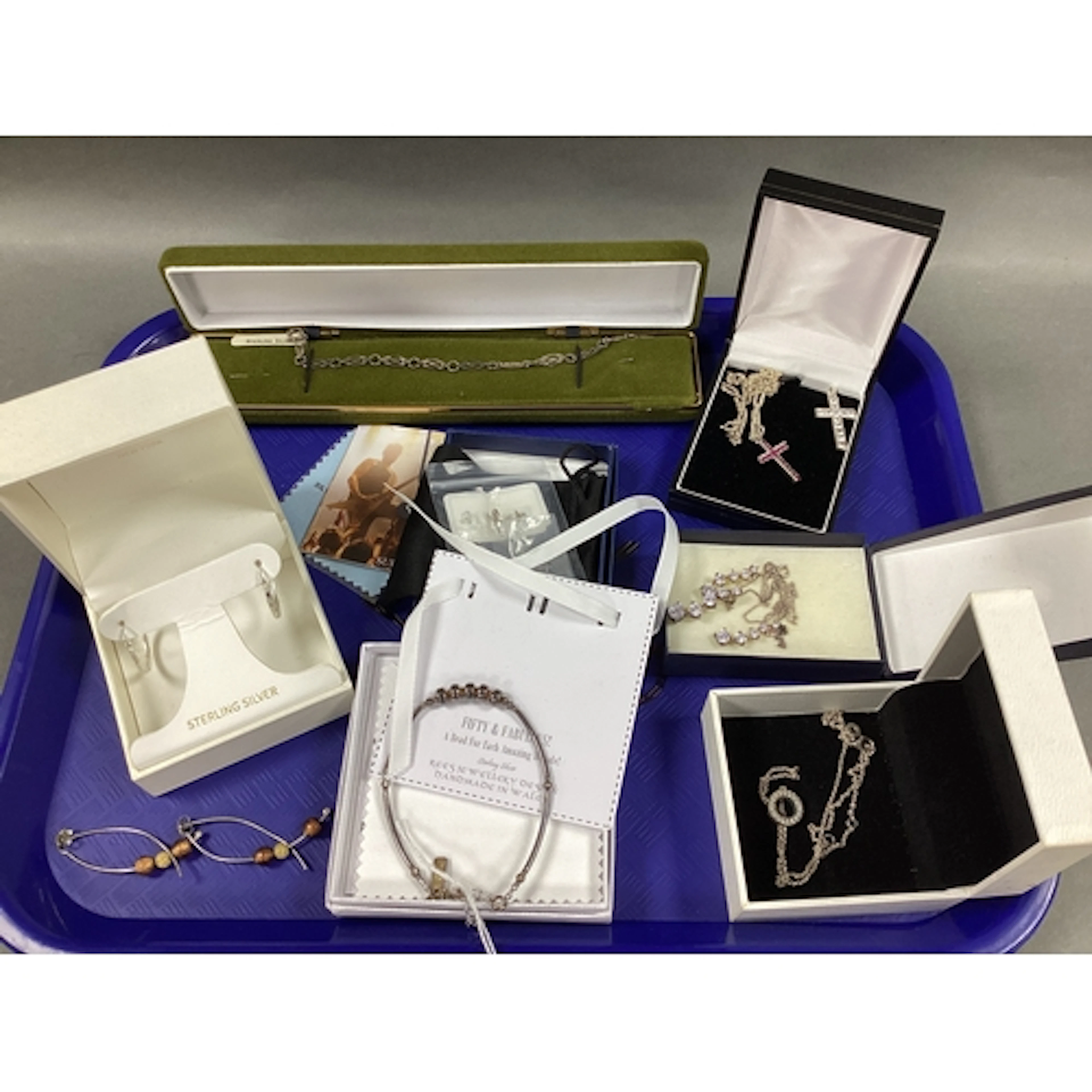 Modern CZ Pendant and Matching Earrings, stamped "925", cros...