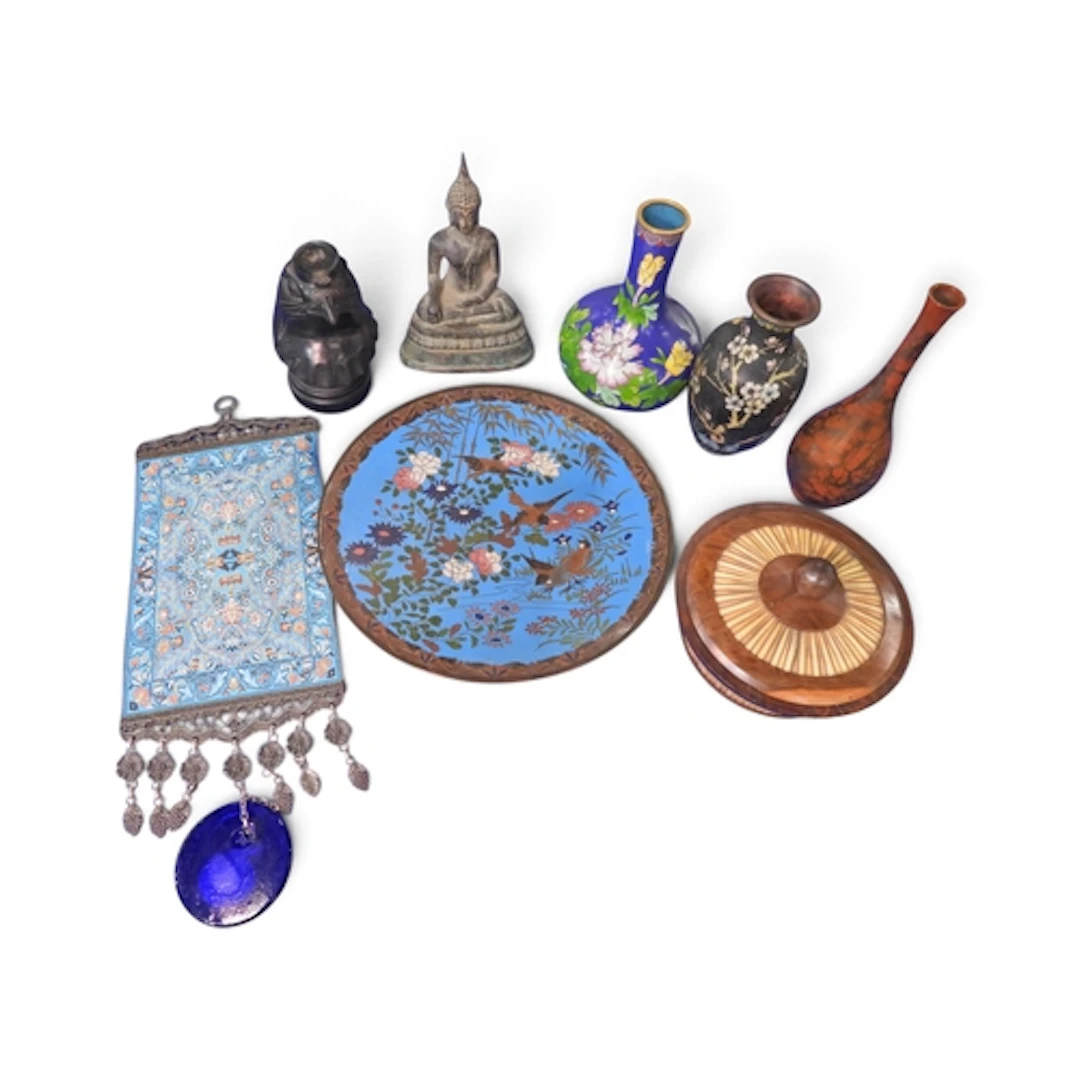 A group of Asian items Comprising;cloisonne enamels,br...