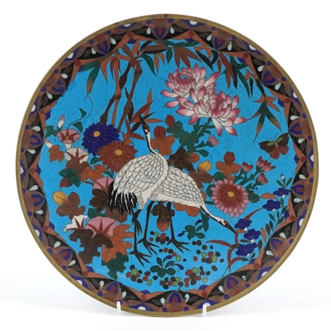 Meiji period Japanese cloisonné charger decorated with two c...