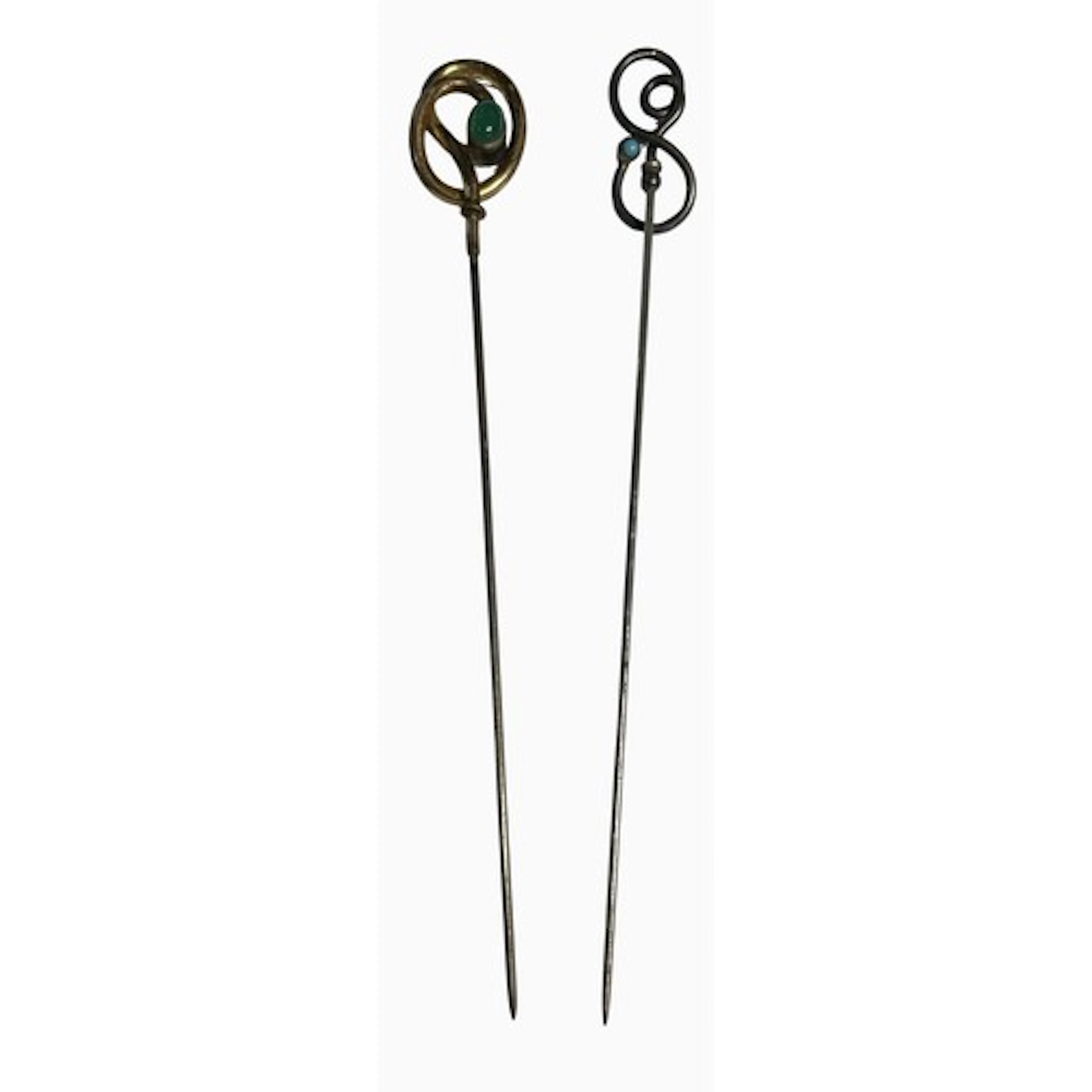 Two Art Nouveau hat pins, including one by Charles Horner, w...