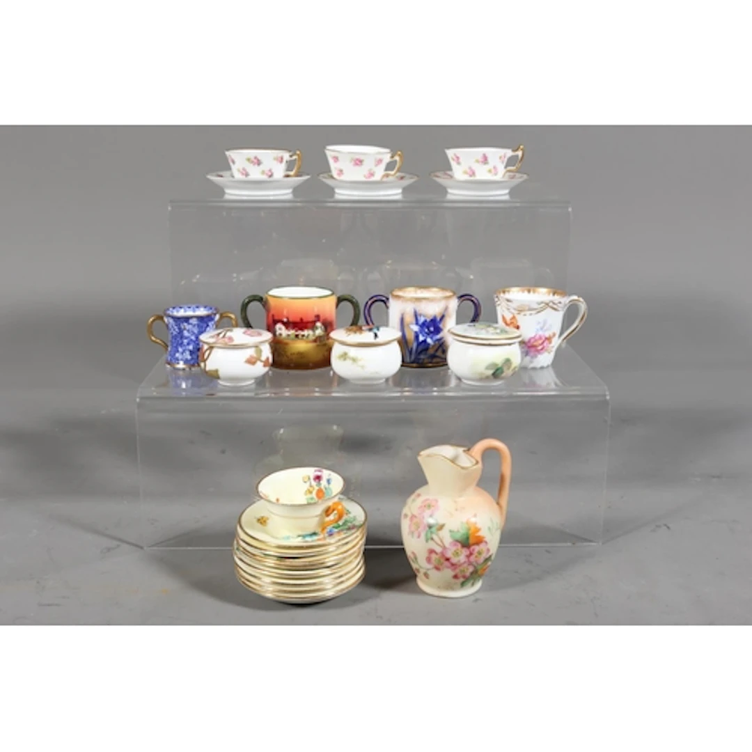 Royal Crown Derby miniature teacups and saucers, loving cups...