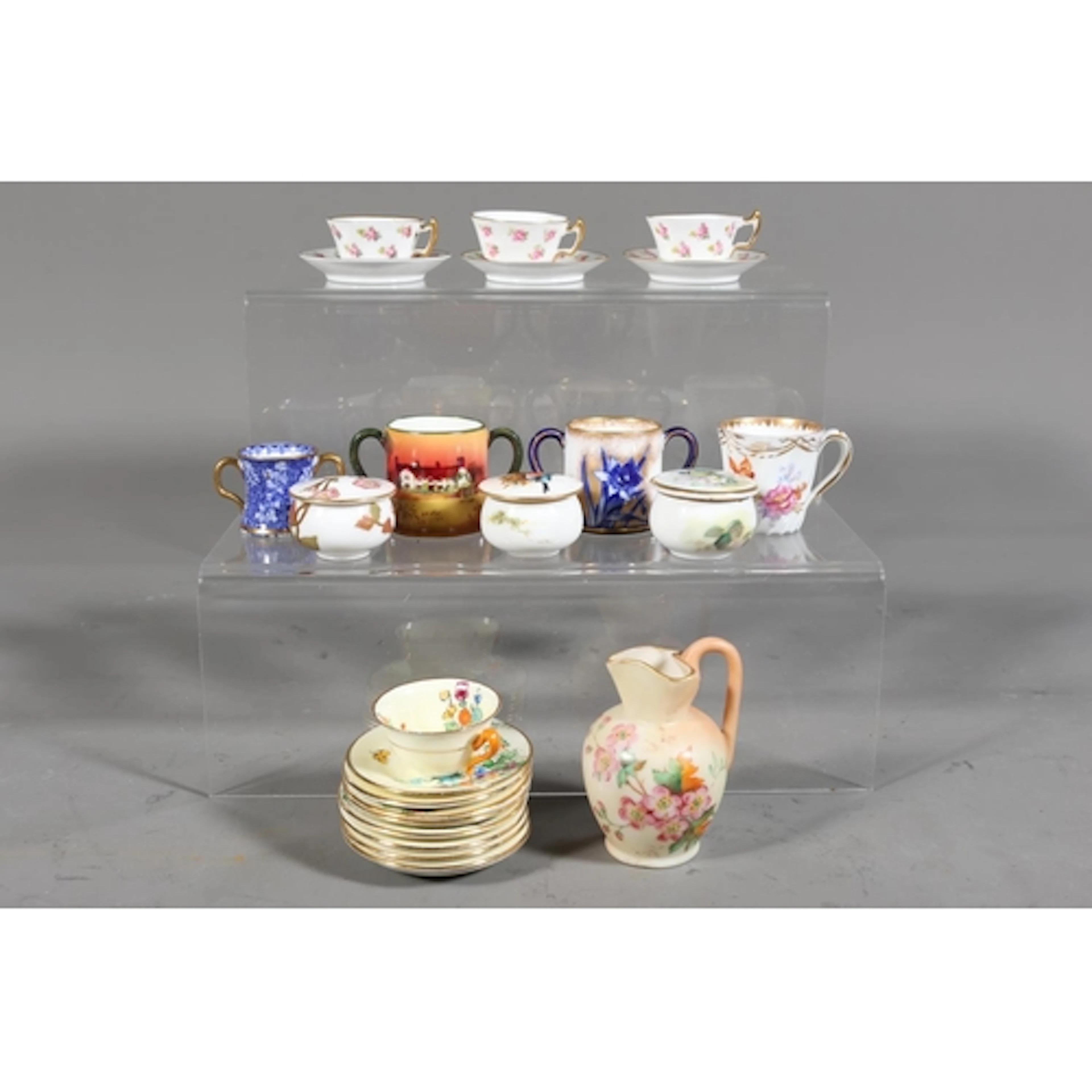 Royal Crown Derby miniature teacups and saucers, loving cups...