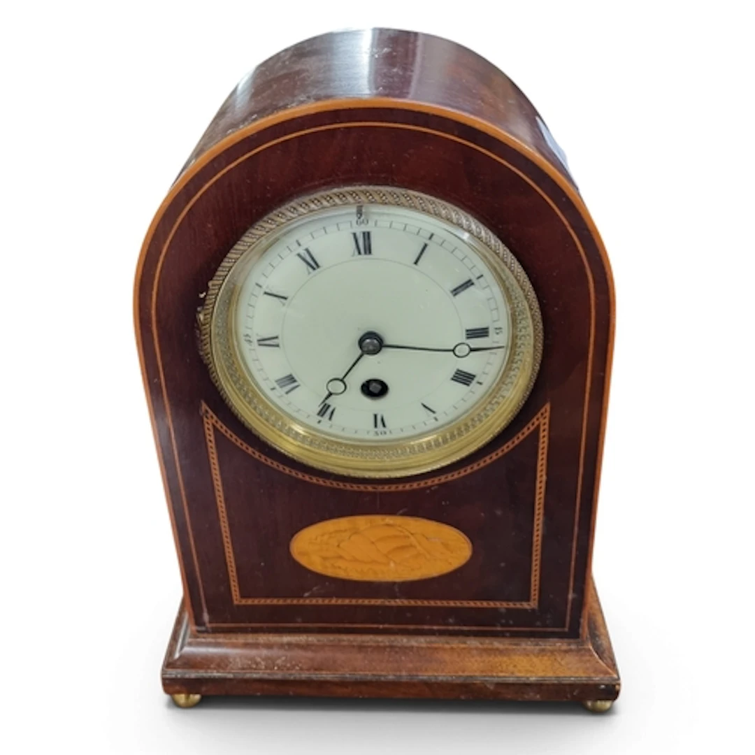 A good late 19th Century Mahogany and Inlaid domed Mantel Cl...