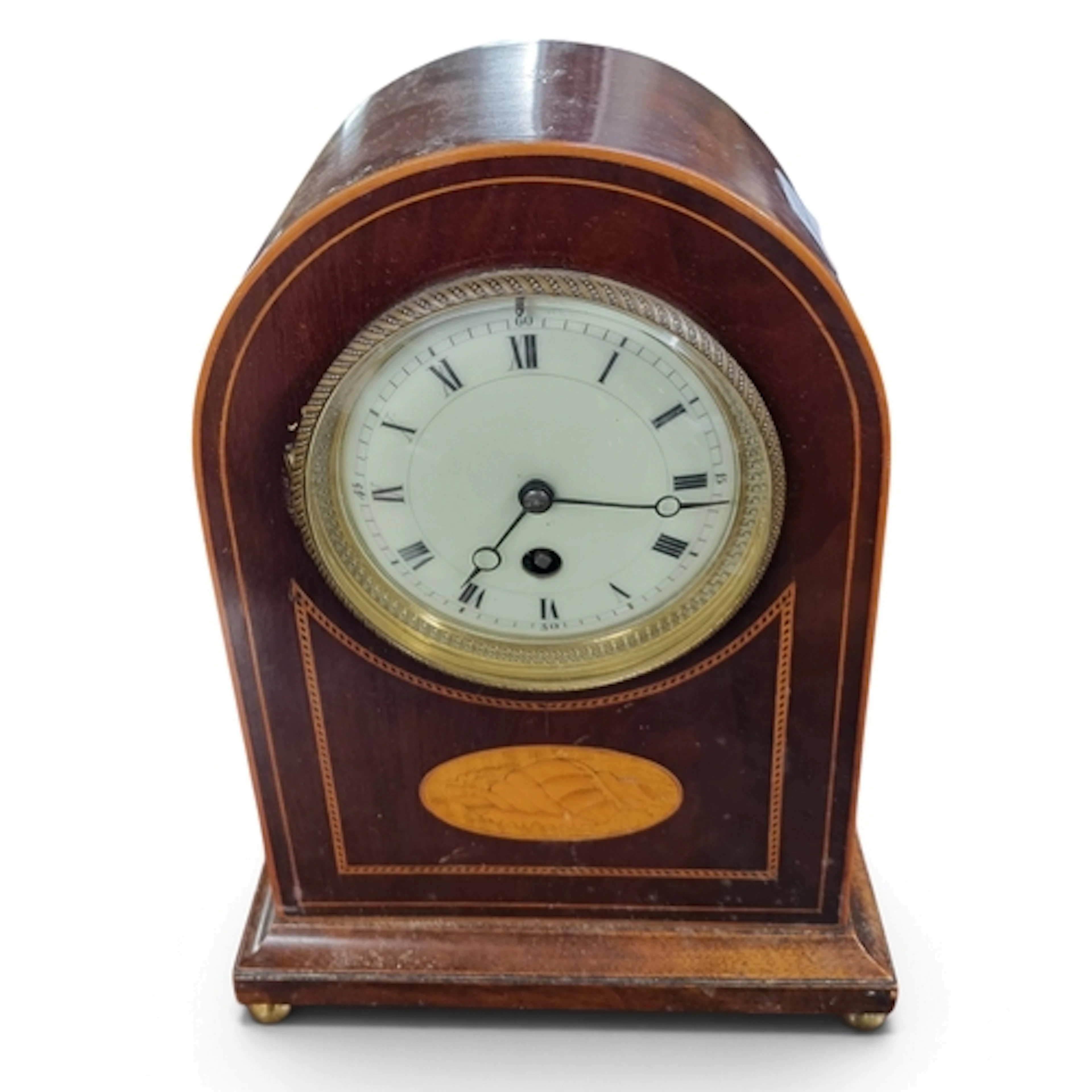A good late 19th Century Mahogany and Inlaid domed Mantel Cl...