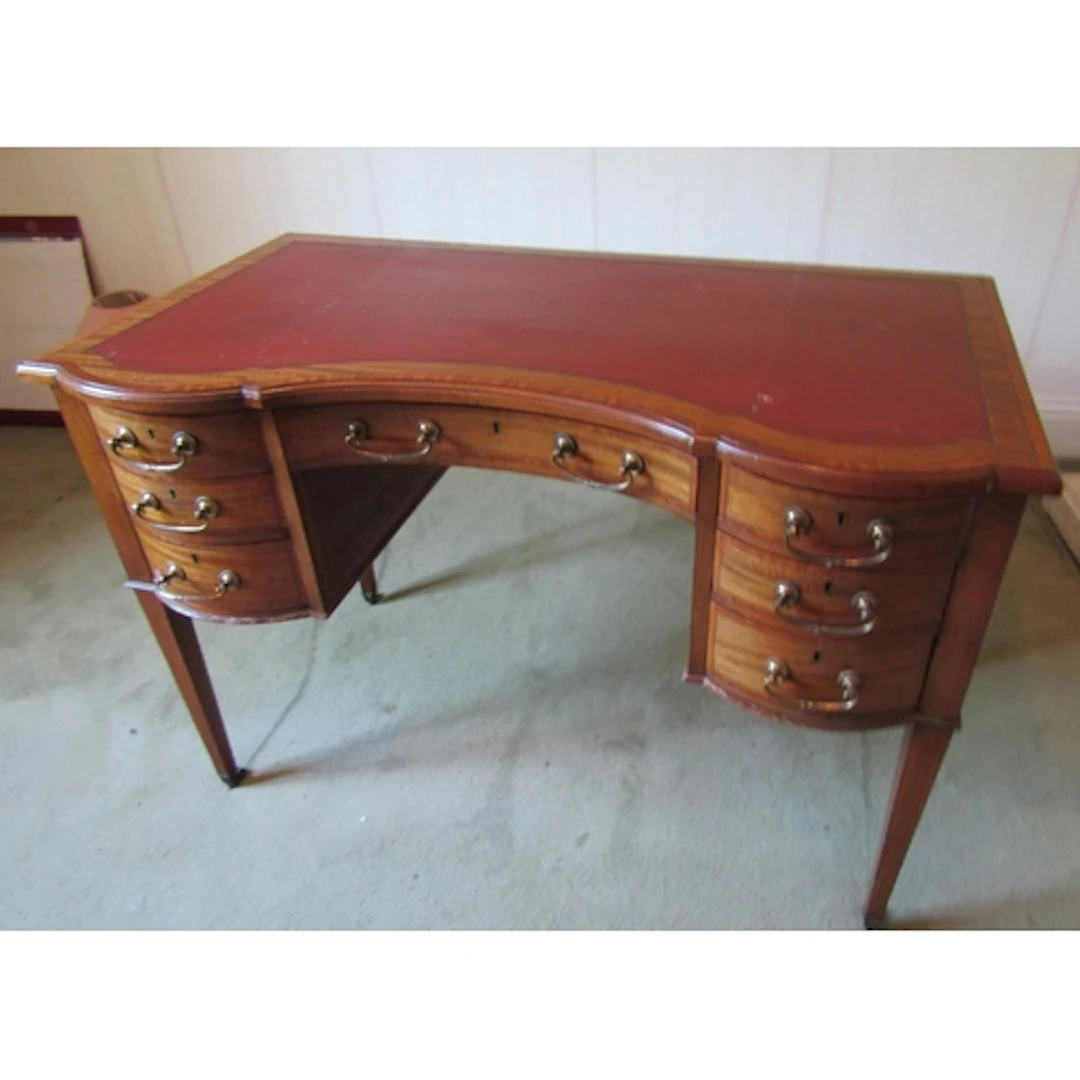 Antique Inverted Bow Front Seven Drawer Writing Desk Inset B...