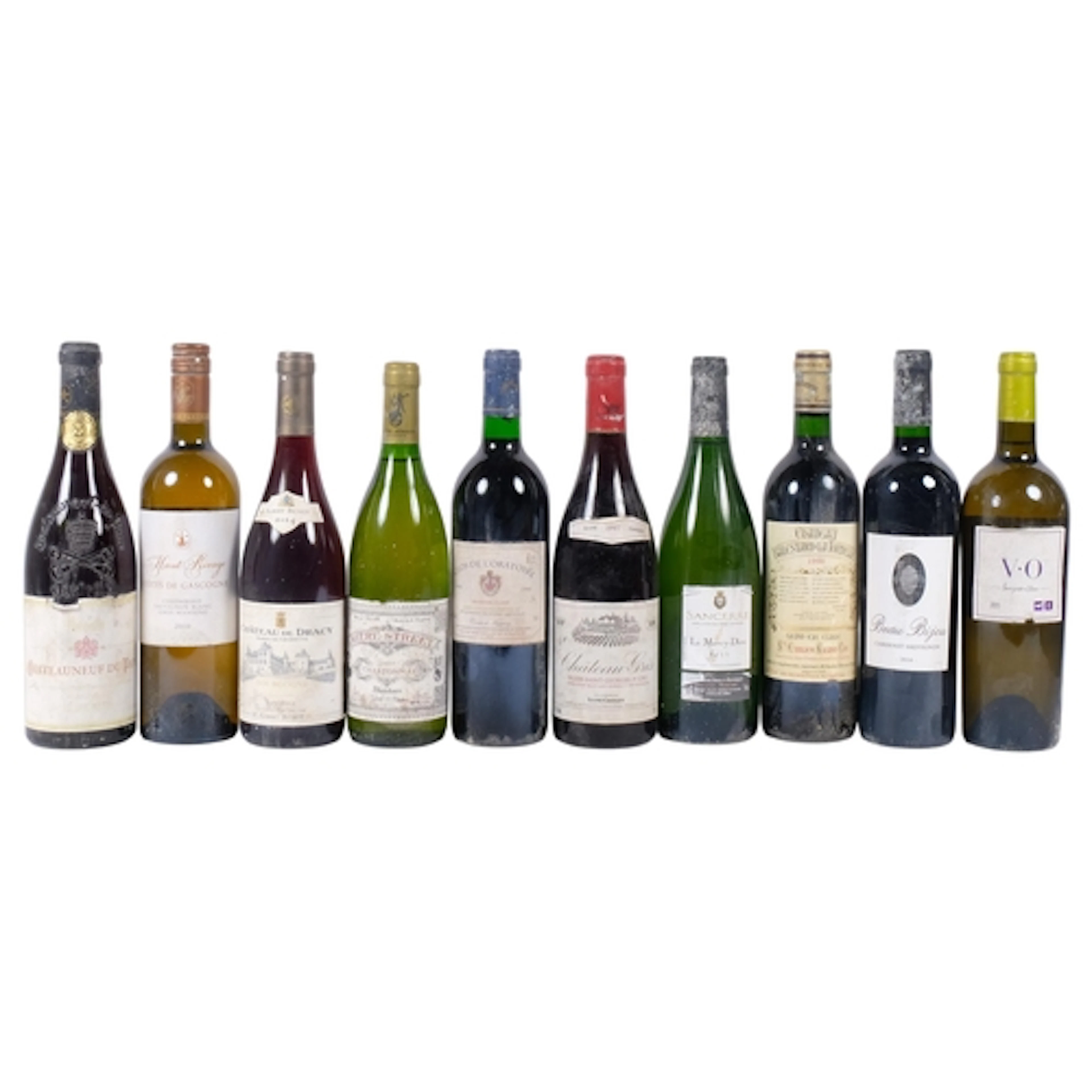 10 bottles of various wine, including a bottle of 1996 Chate...