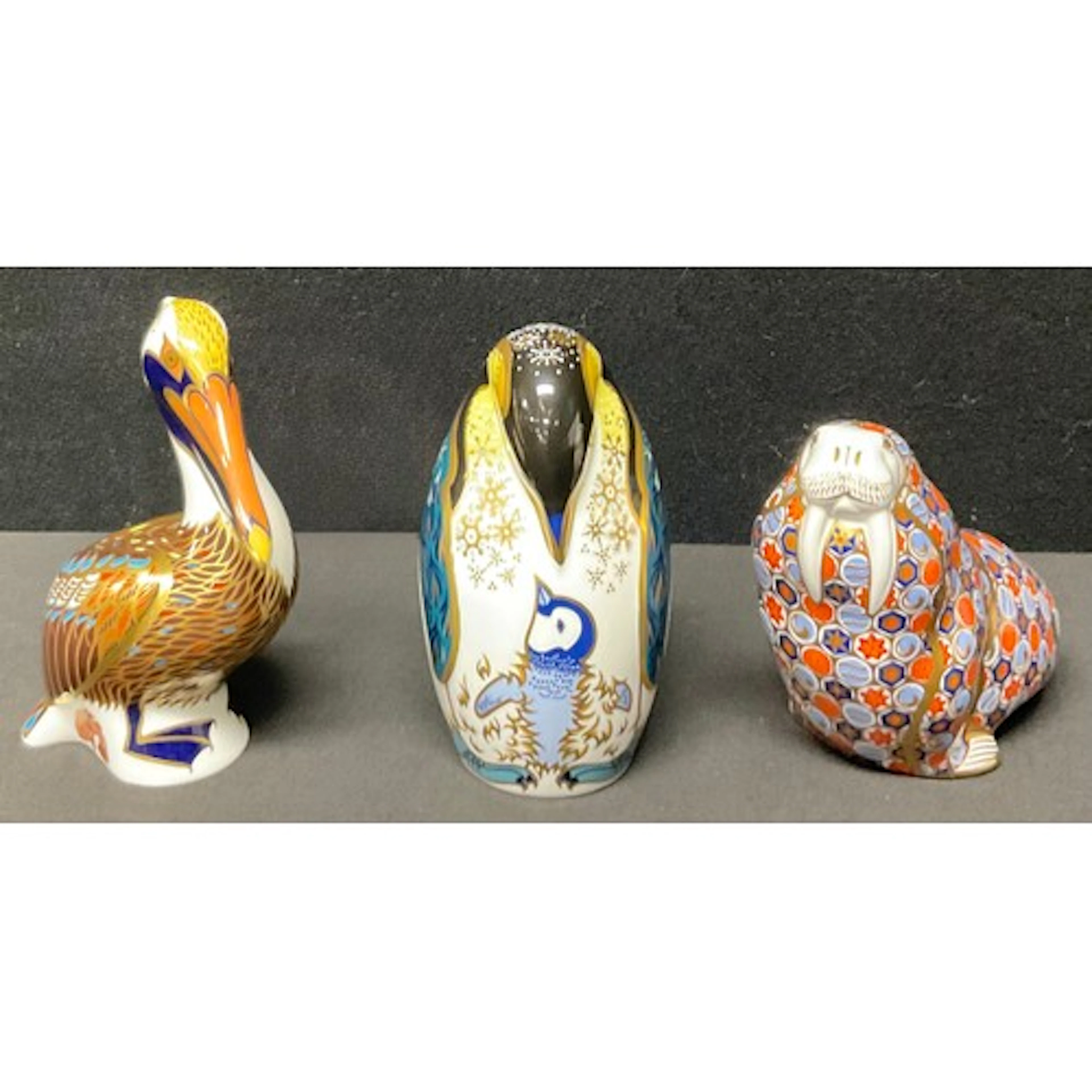 Royal Crown Derby Paperweights - Brown Pelican, Walrus, Peng...