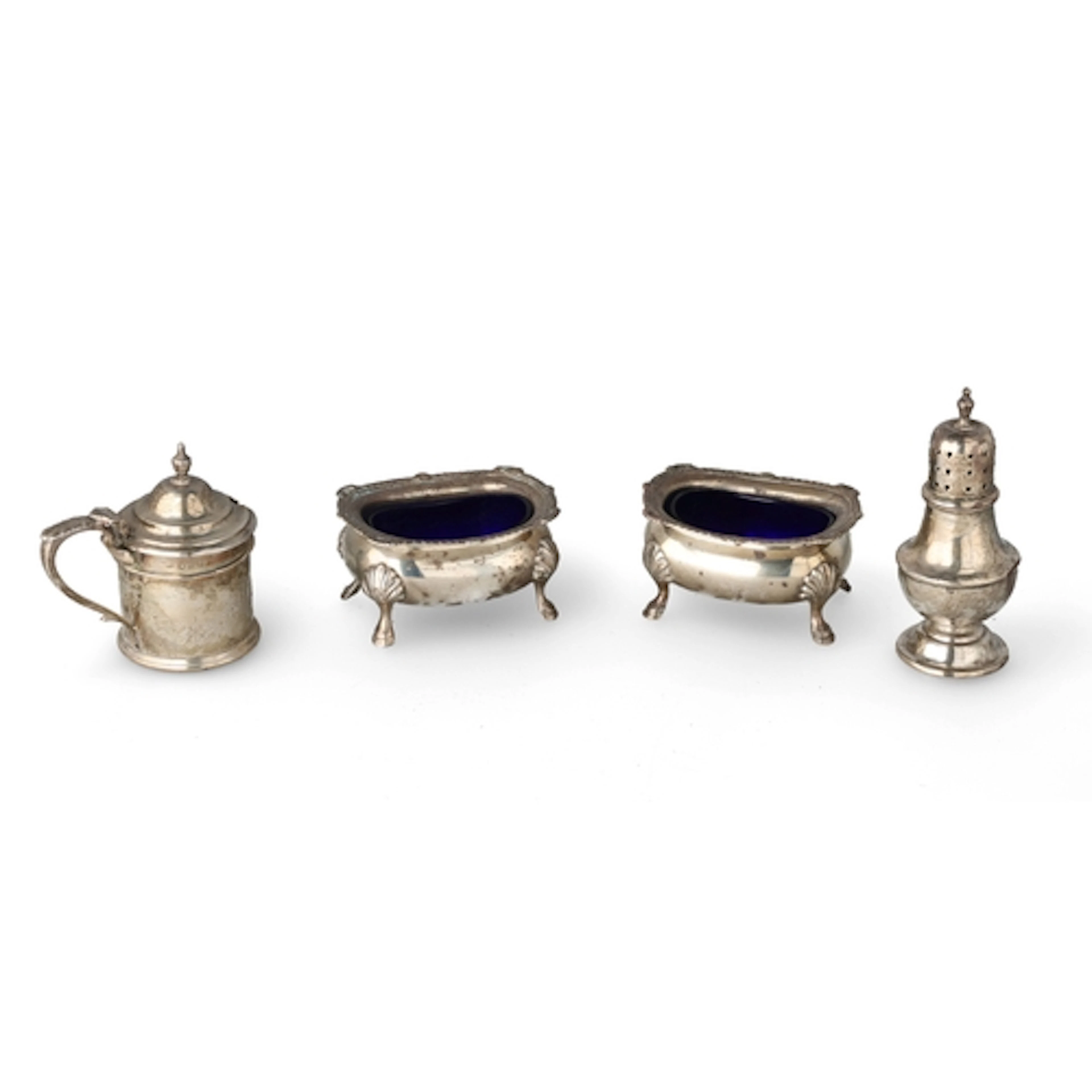 A PAIR OF GEORGE II STYLE SILVER RECTANGULAR SALT CELLARS, L...