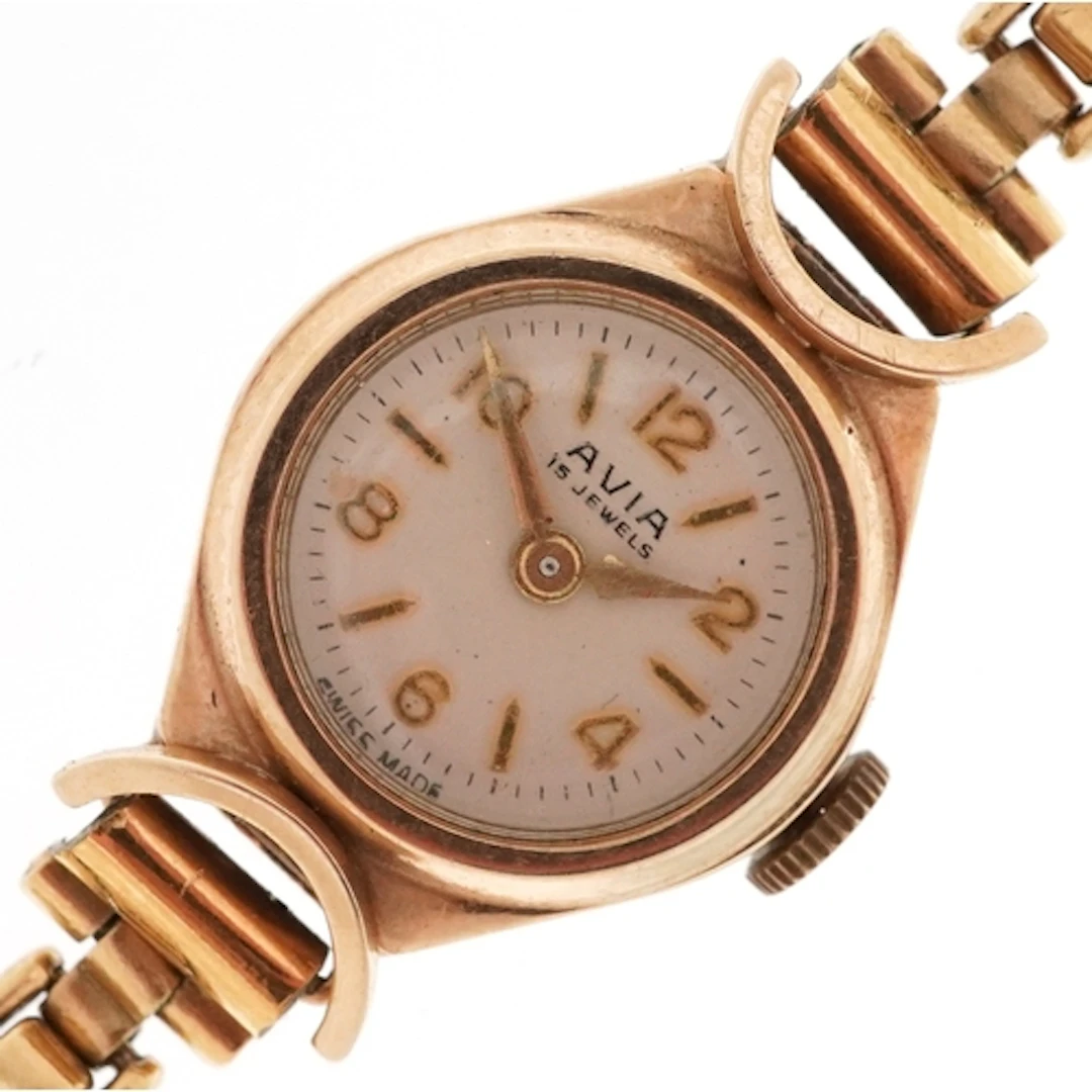 Avia, ladies 9ct gold cased manual wind wristwatch with gold...