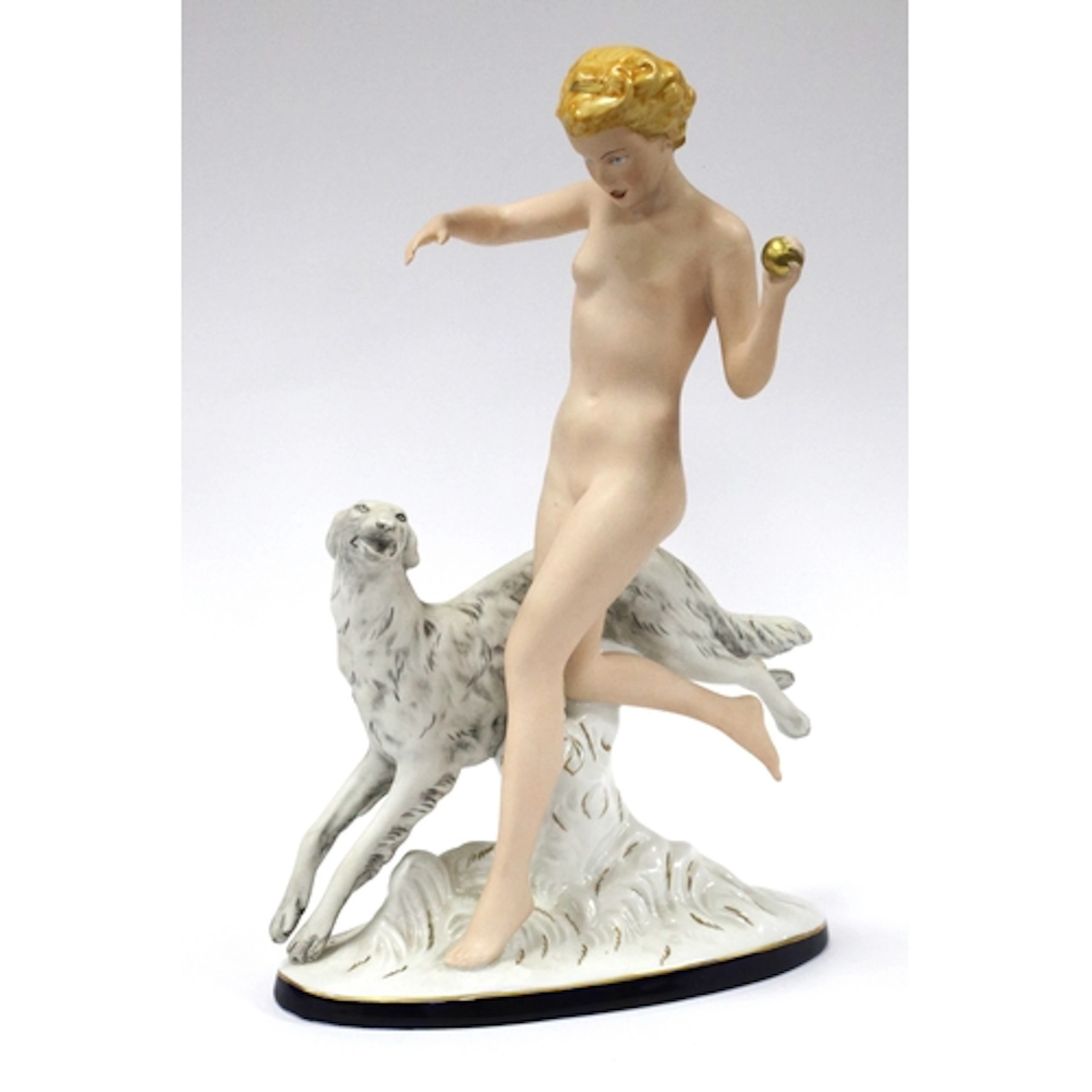 A Royal Dux Porcelain Art Deco Style Model of a Naked Lady i...