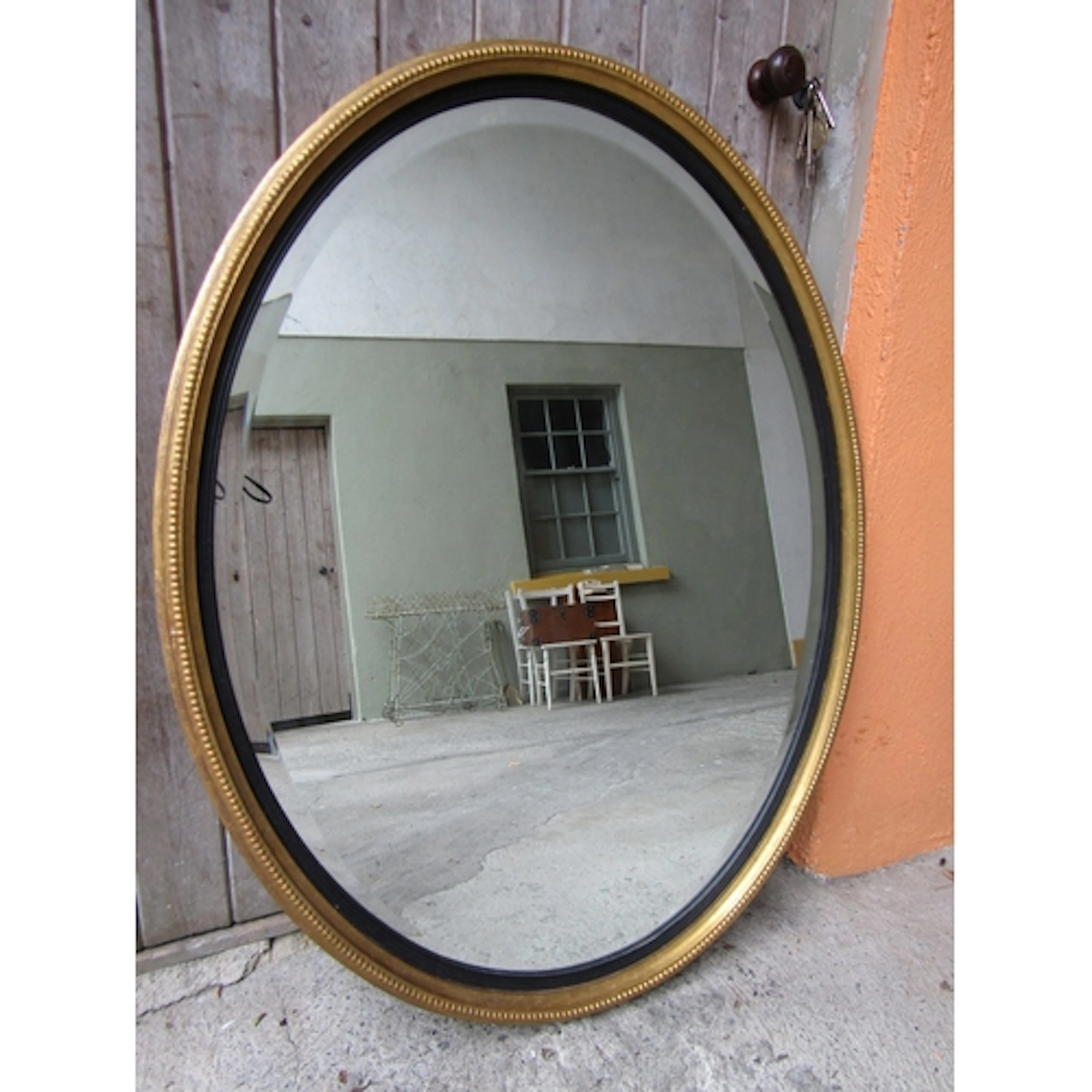 Large Gilt Framed Oval Mirror with Ebony Inset Bevelled Appr...