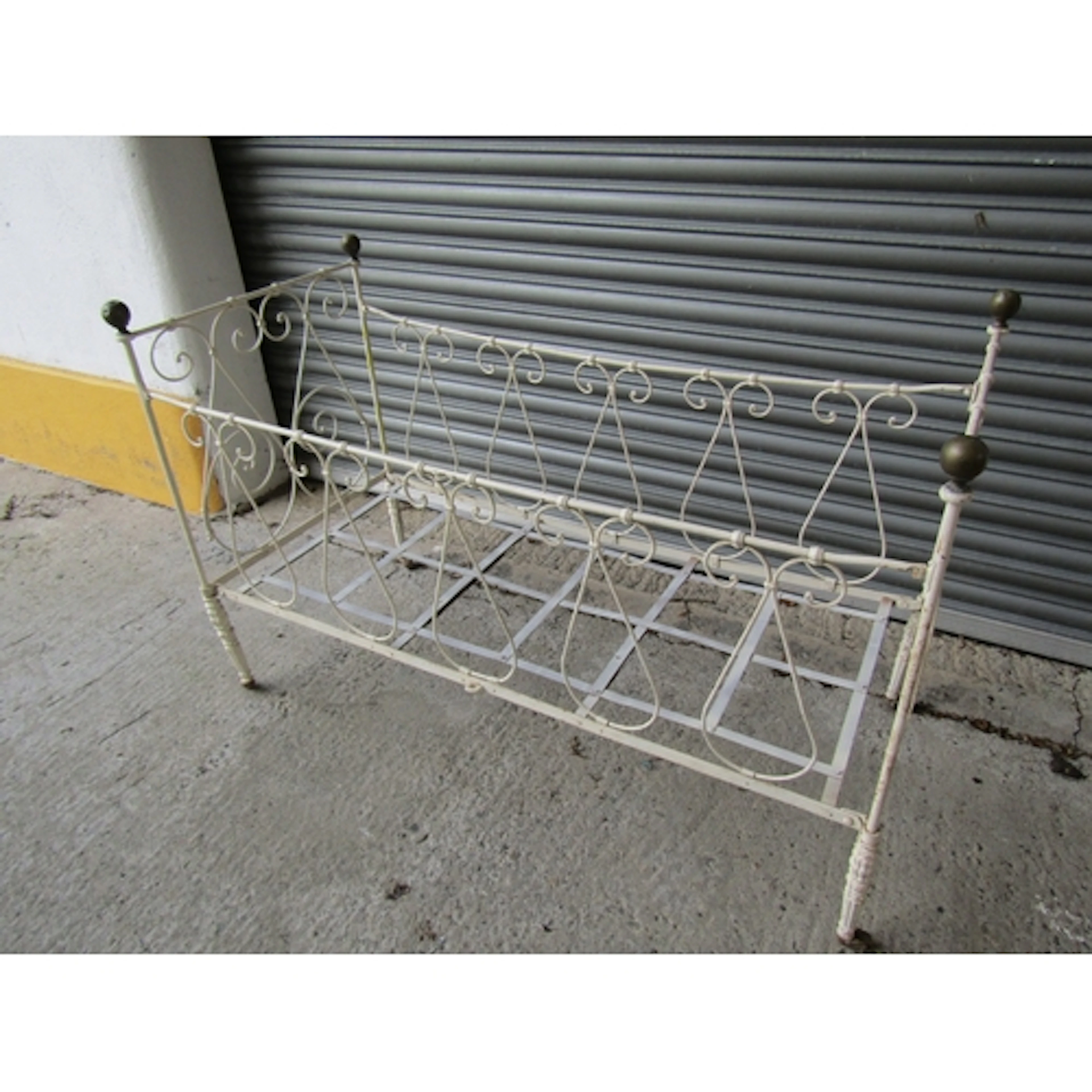 French Wrought Metal Cot with Brass Finial Decoration Full S...