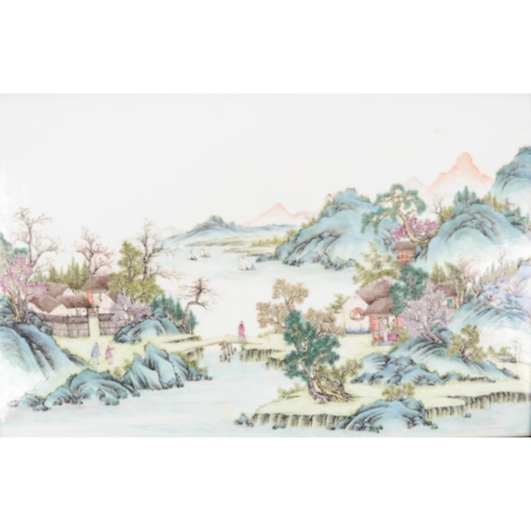 A Chinese famille rose 'landscape' plaque, Republic period, ...