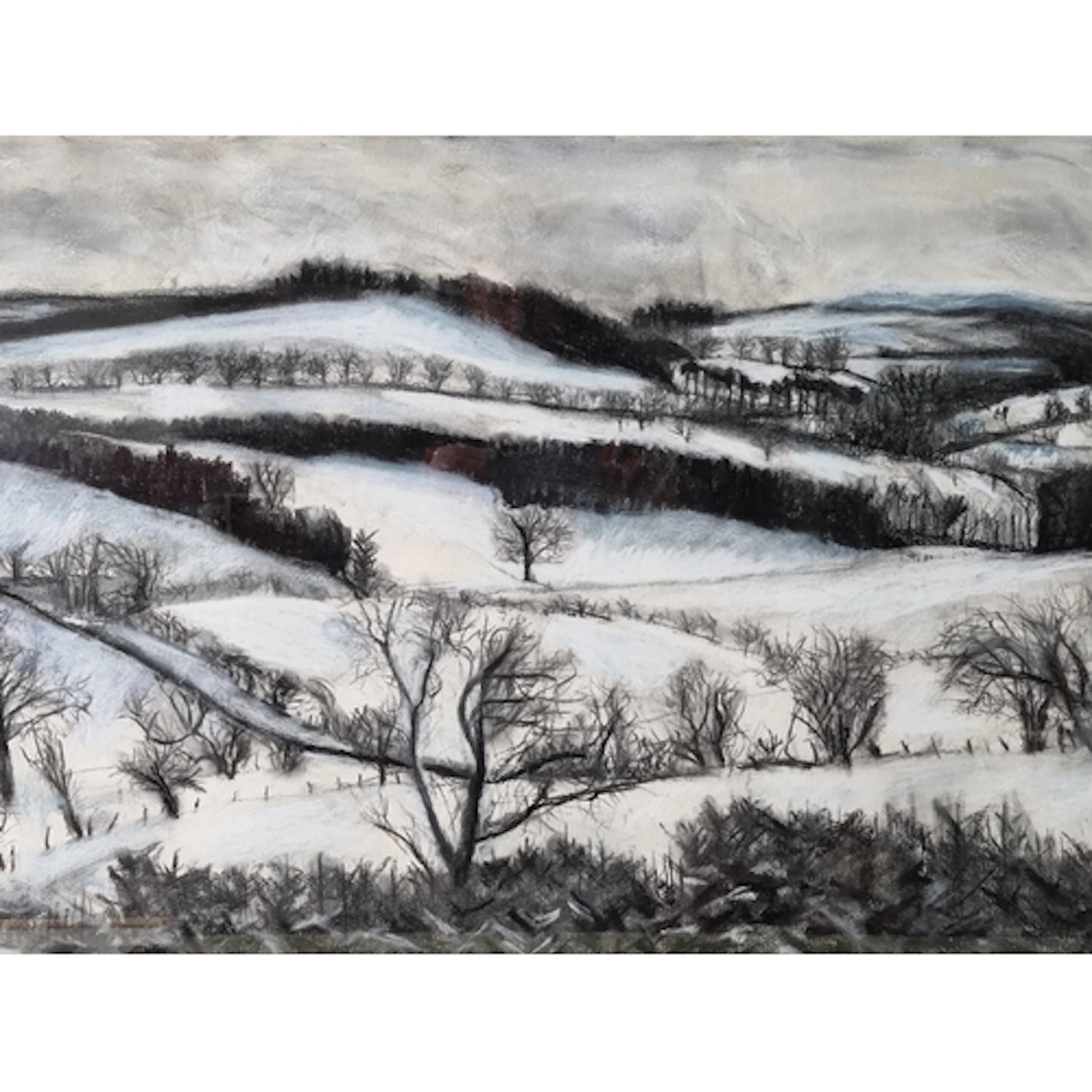 CLAIRE GRIFFITHS. 'Snowscene', charcoal 2ft 6in W x 1ft 11in...