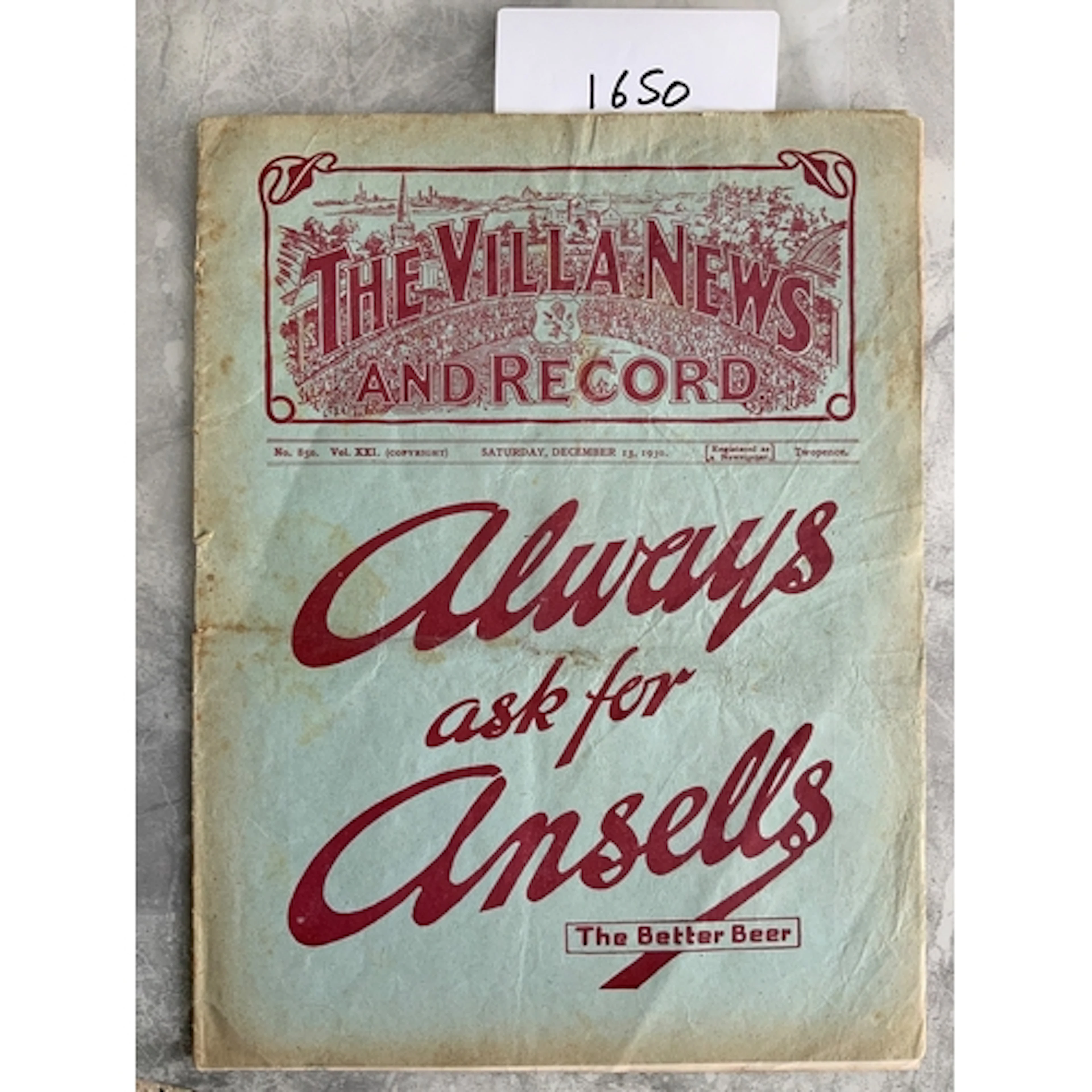 1930 - 1931 Aston Villa v Leeds United Football Programme: G...