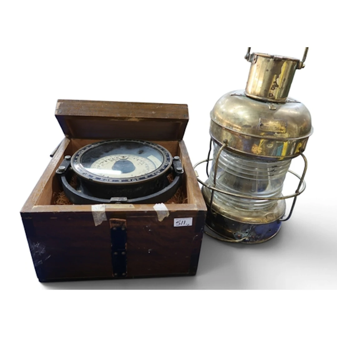 A large maritime brass white light masthead lamp, dated 1966...