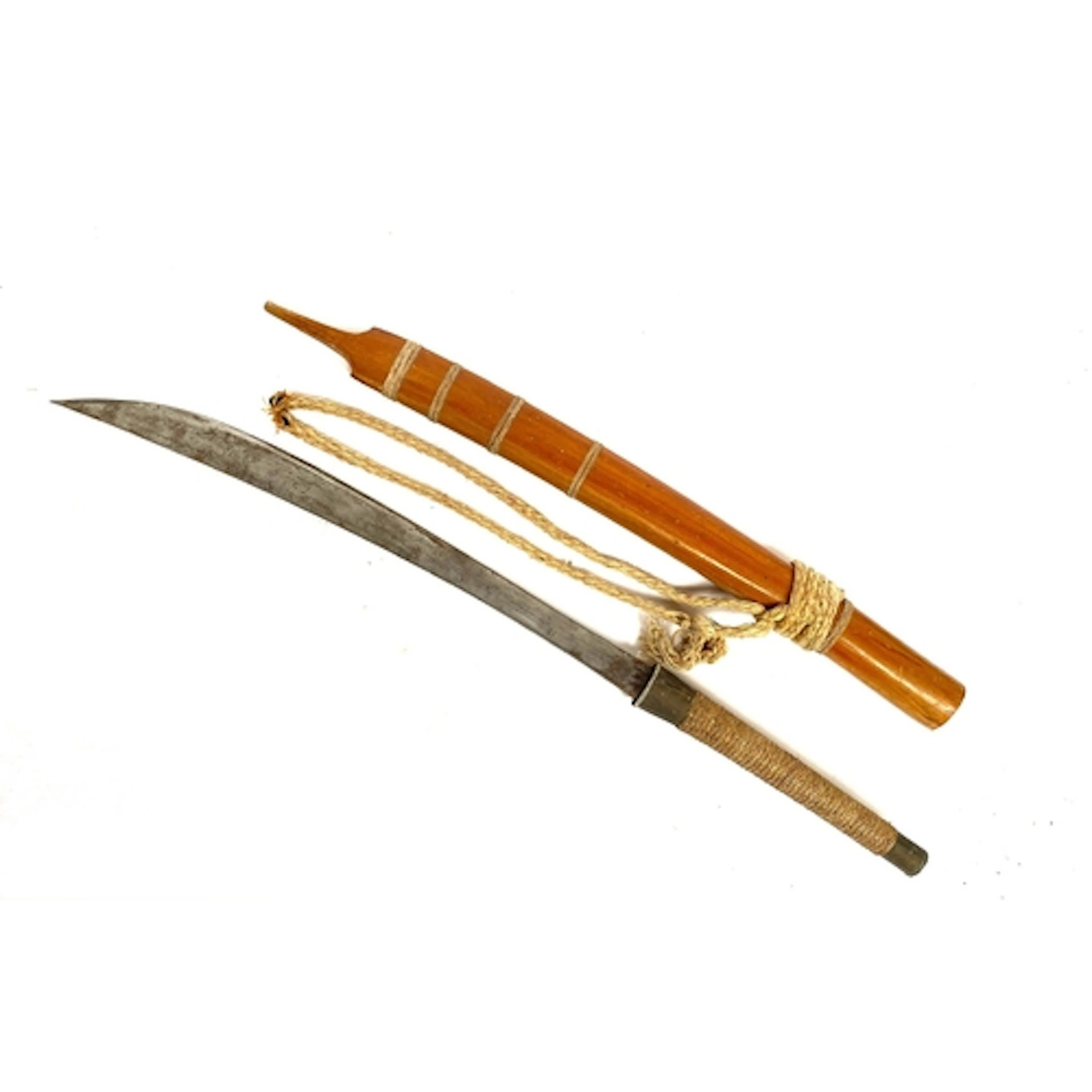 An Asian machete with bamboo sheath, the blade 38cmL
