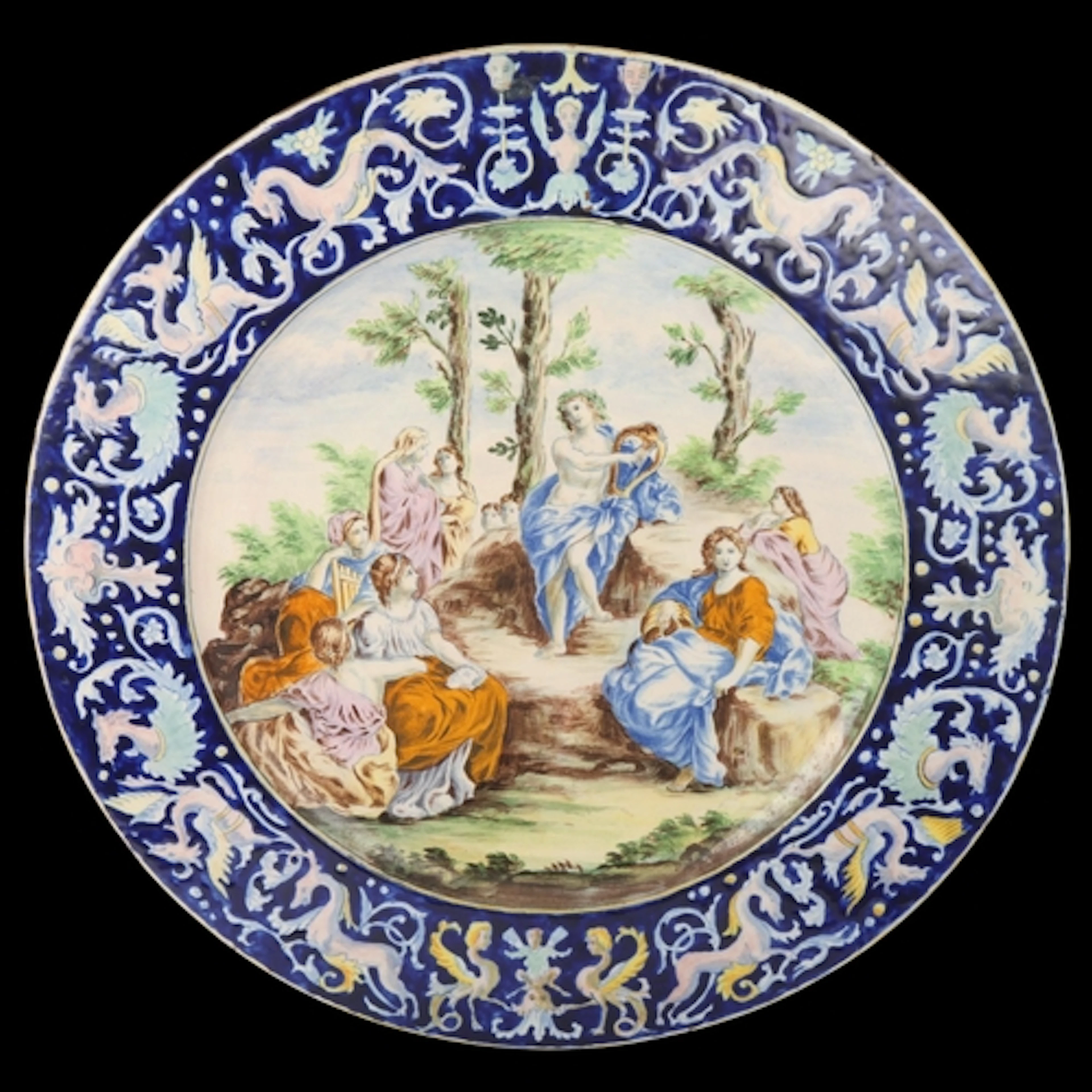 A large 19th century Italian Maiolica charger, hand painted ...