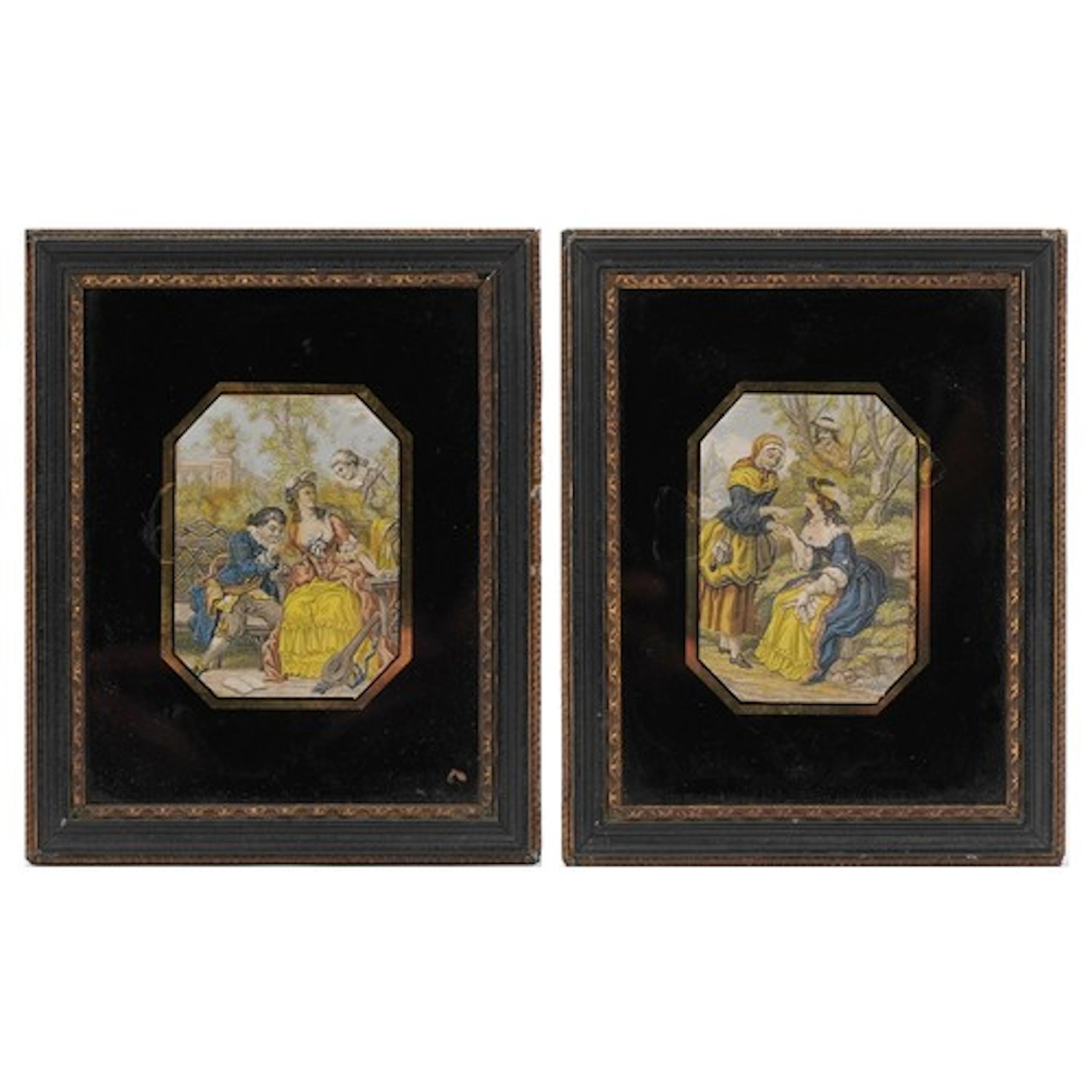 Two 19th century coloured engraving, one of a courting coupl...