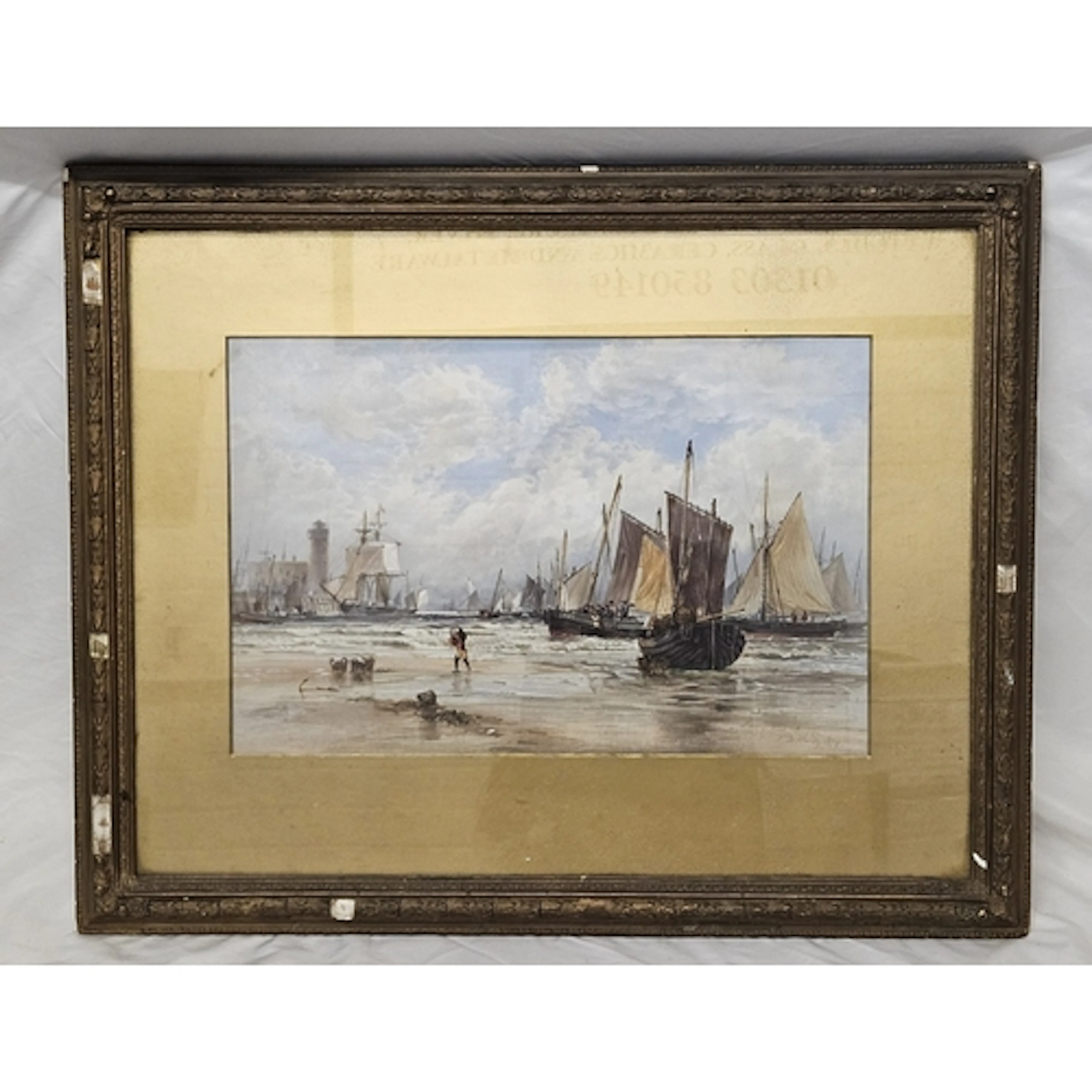 F/g Lithograph Print, coastal scene with fishing boats entit...