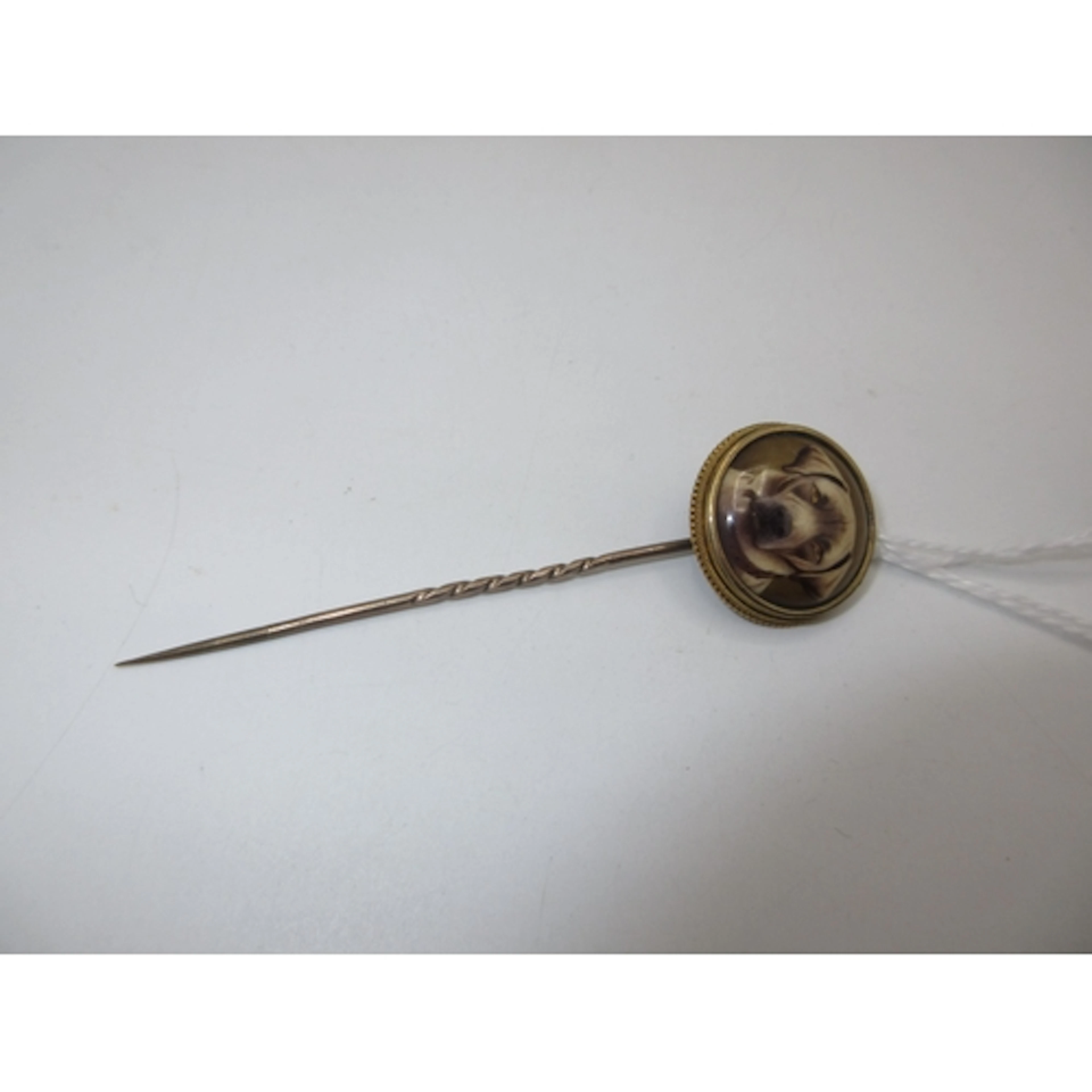 Victorian Stick Pin with Finely Painted Enamel Portrait of a...