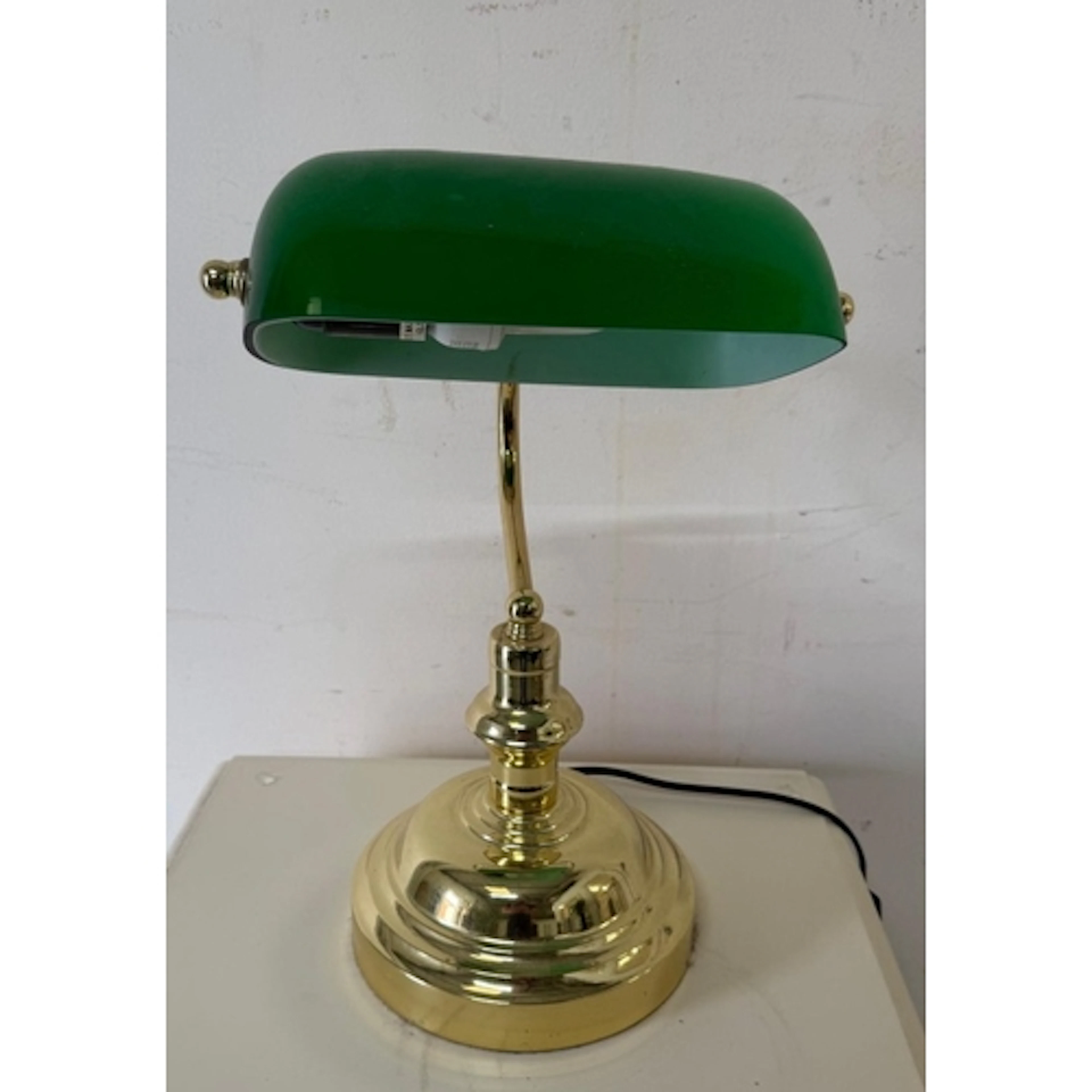 Brass bankers lamp with green shade