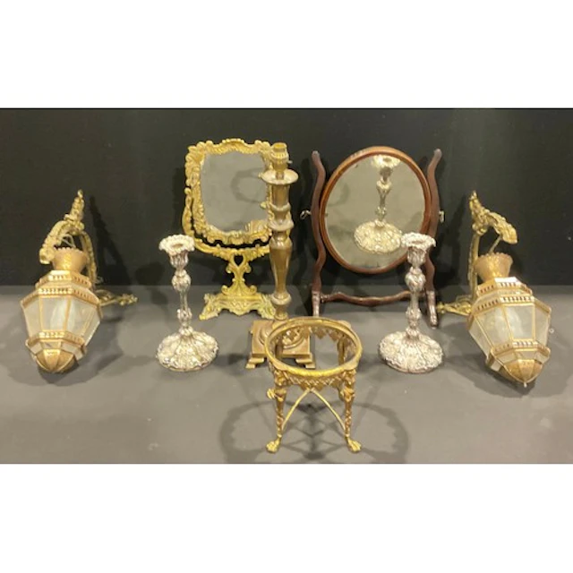 A 19th century style gilt metal dressing table looking glass...