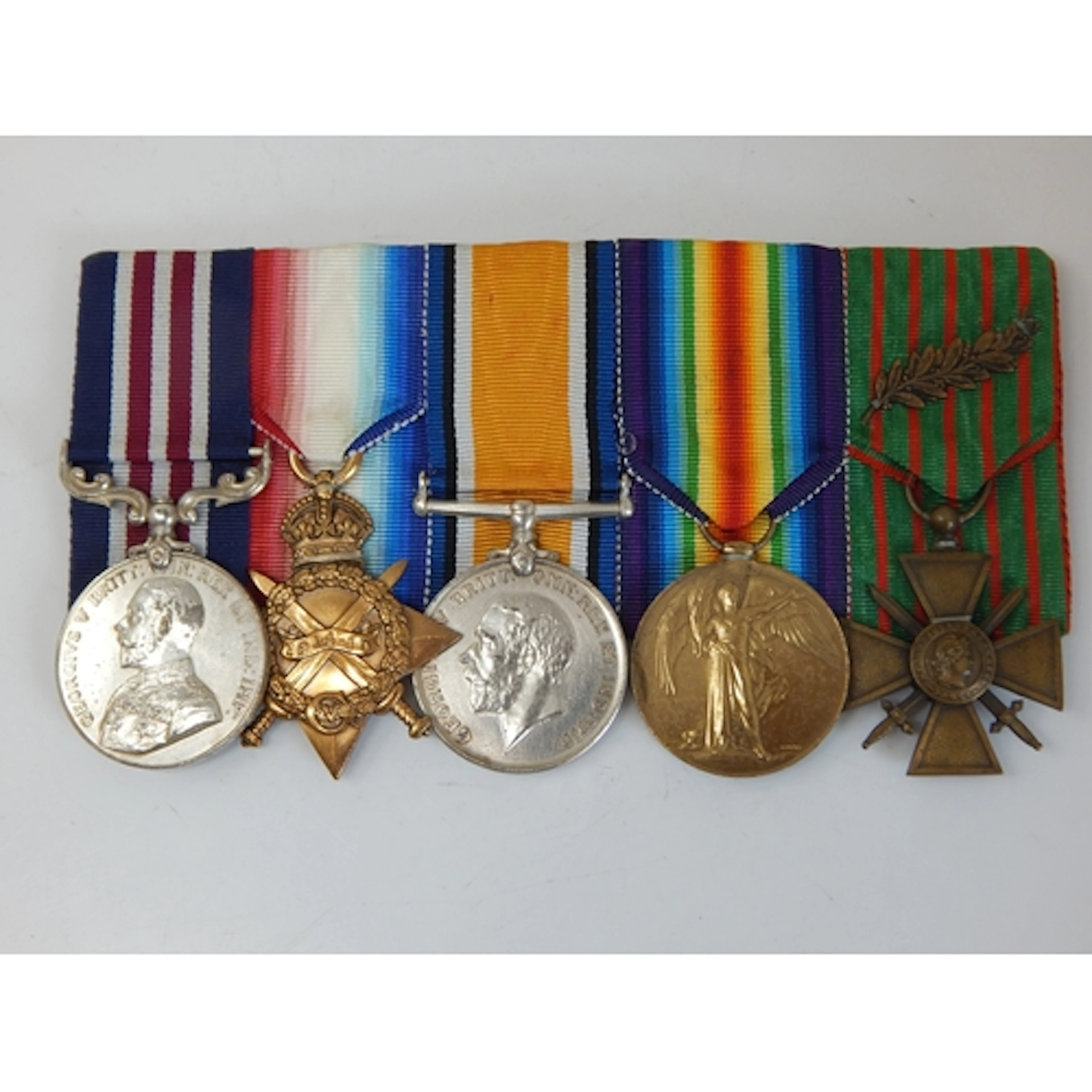 WWI M.M, 1914-15 Star Trio & Croix De Guerre with Crossed Sw...