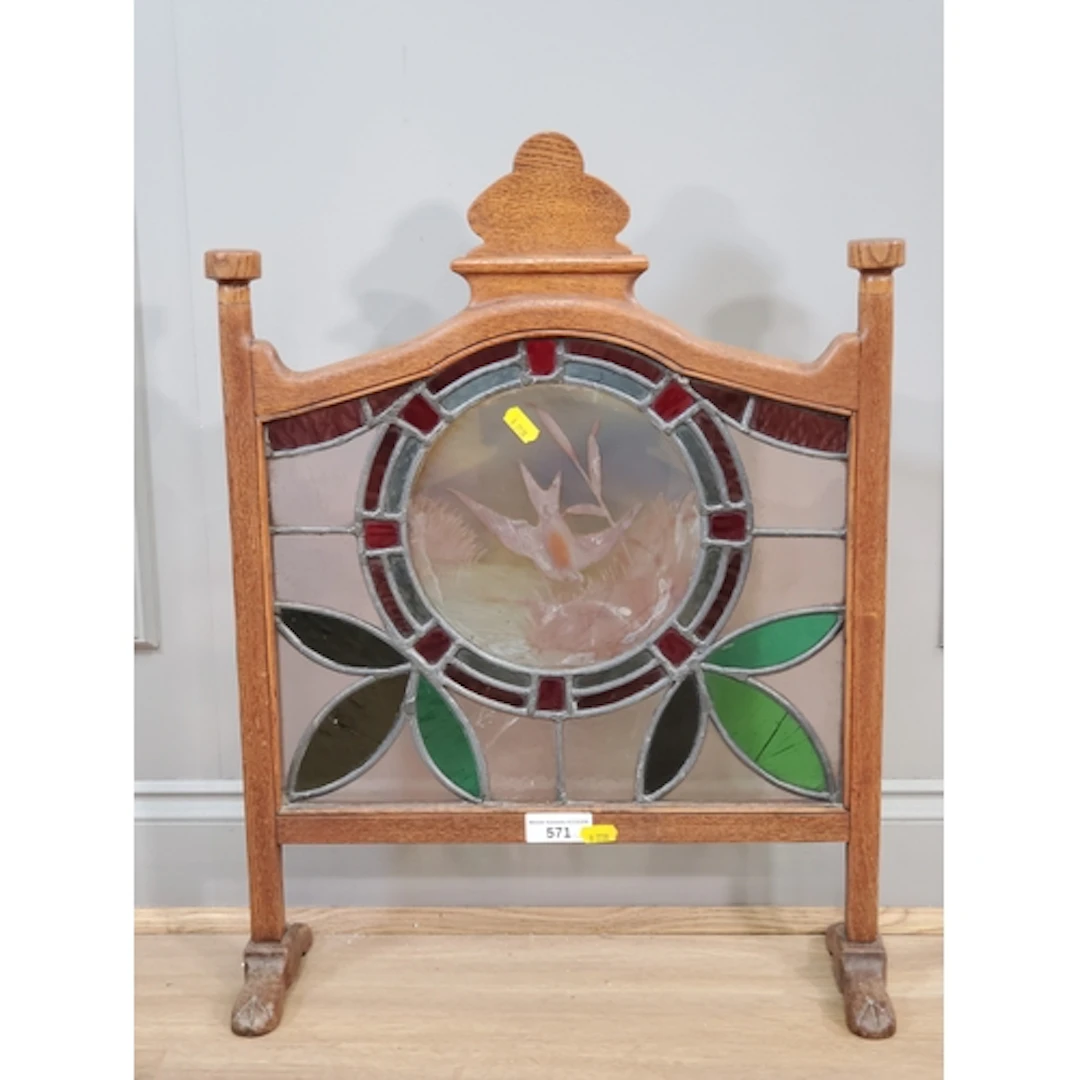 An oak framed lead glazed Fire Screen 2ft H x 1ft 6in W