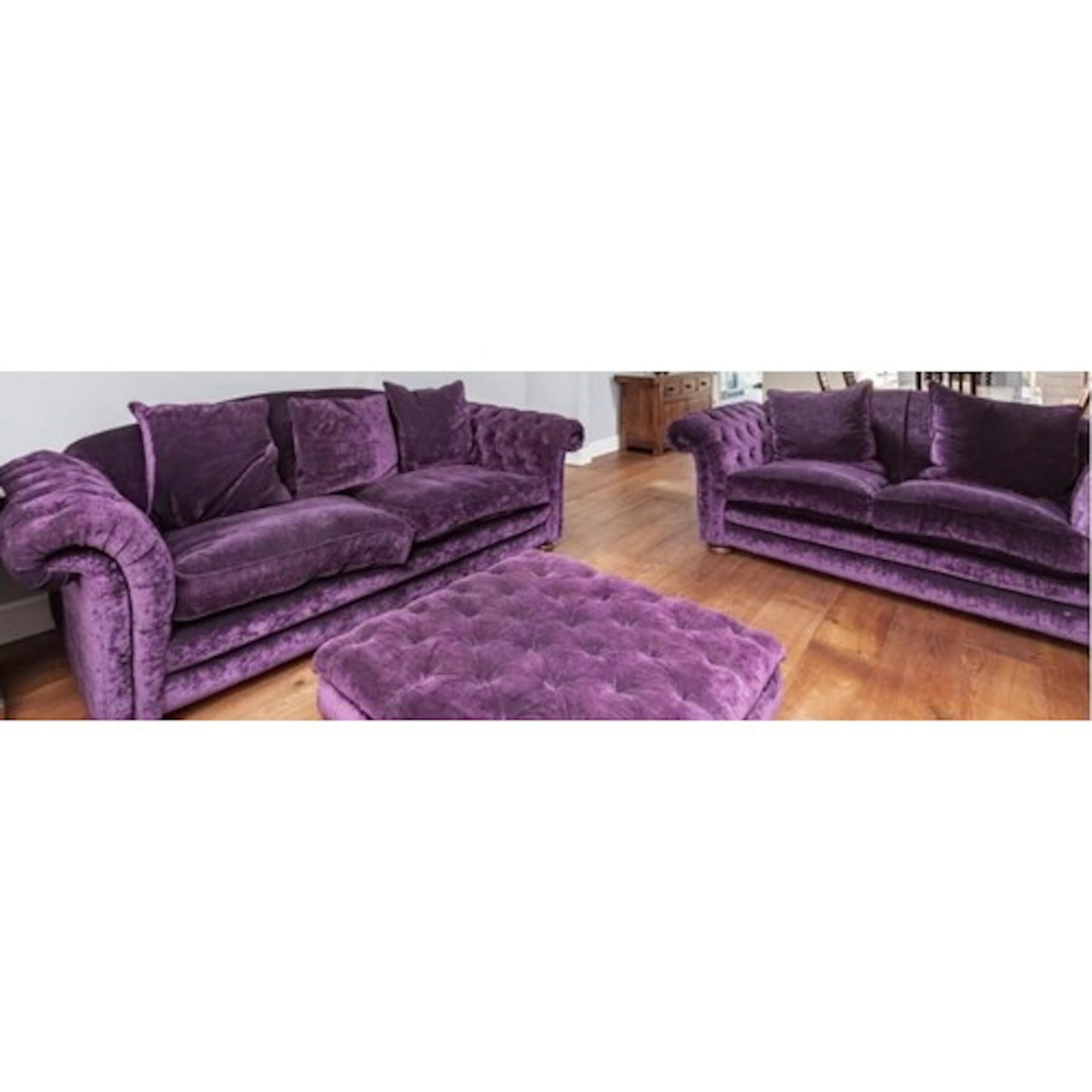 Purple Velvet Chesterfield-Style 4 piece suite, including 3 ...