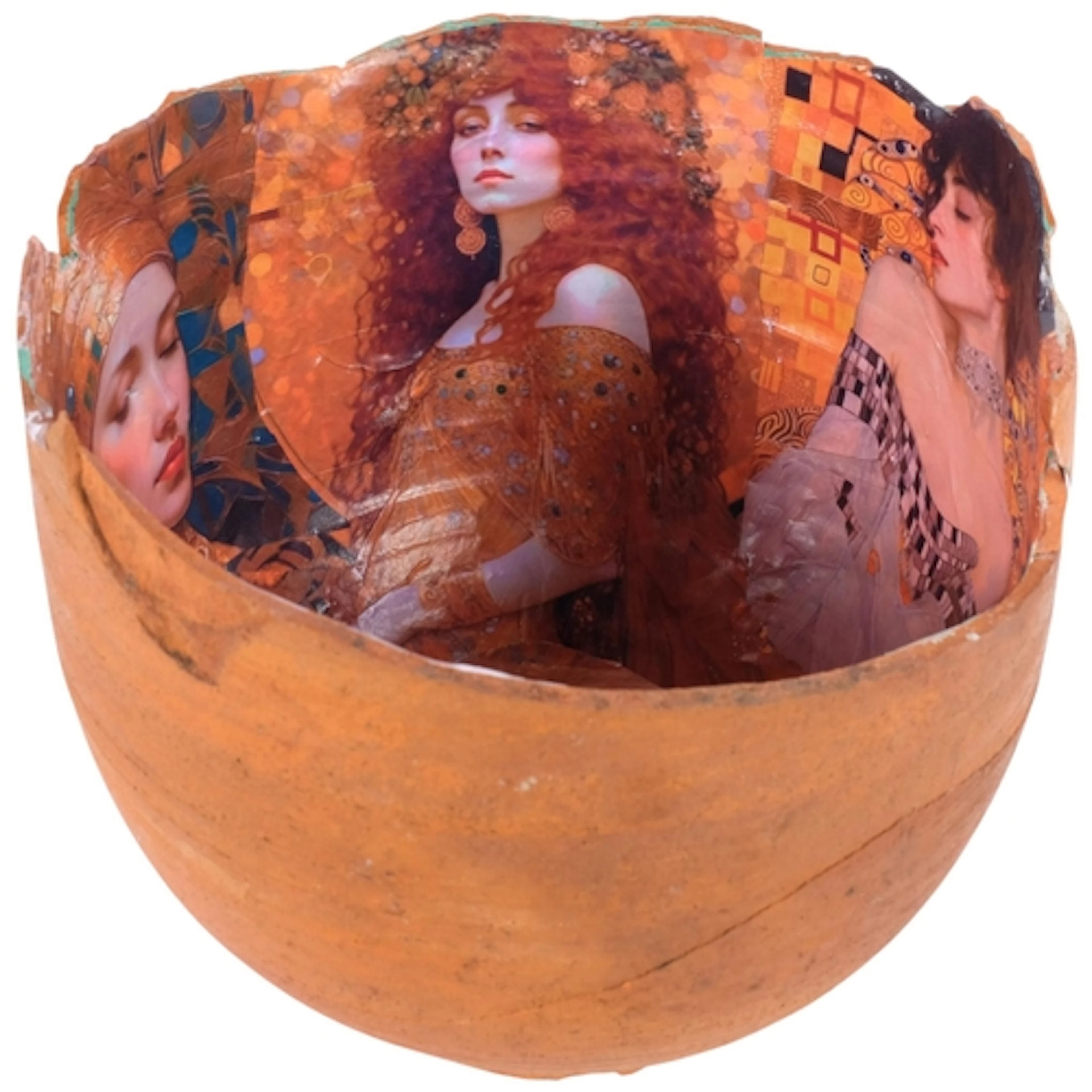 Clive Fredriksson, a fractured terracotta bowl with Klimt-es...
