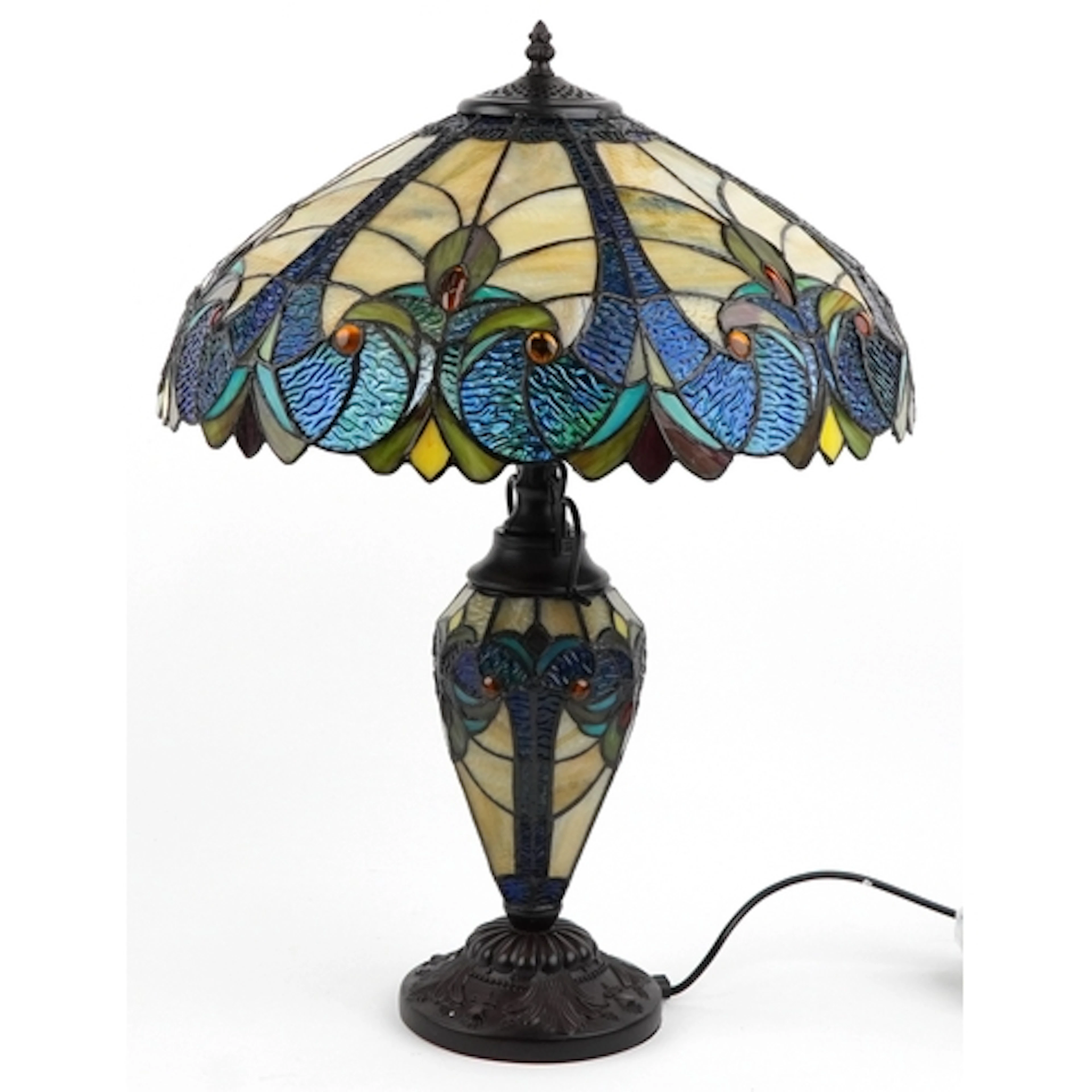 Tiffany style floral design table lamp with leaded glass sha...