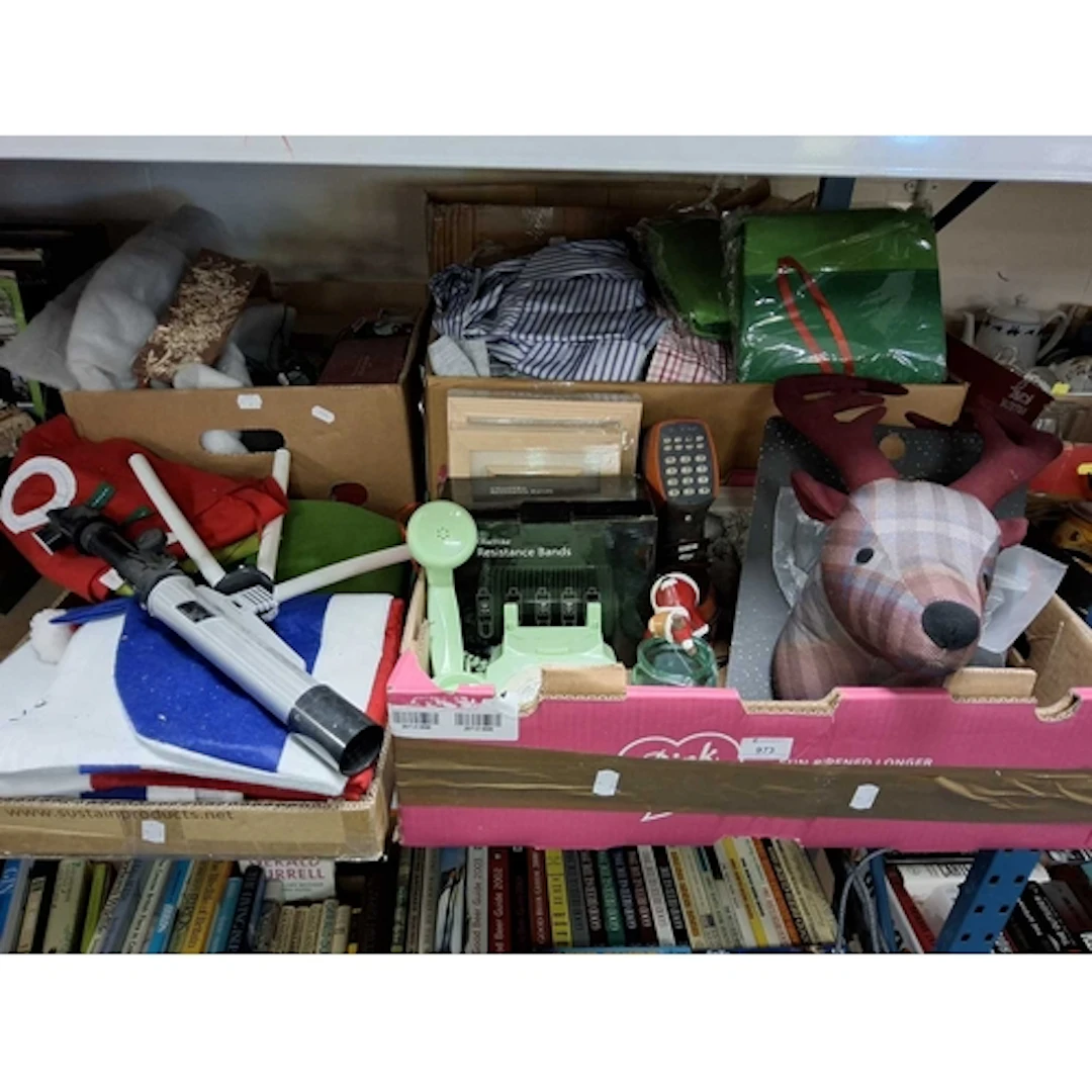 FIVE BOXES OF MISCELLANEOUS HOUSEHOLD ITEMS to include a box...