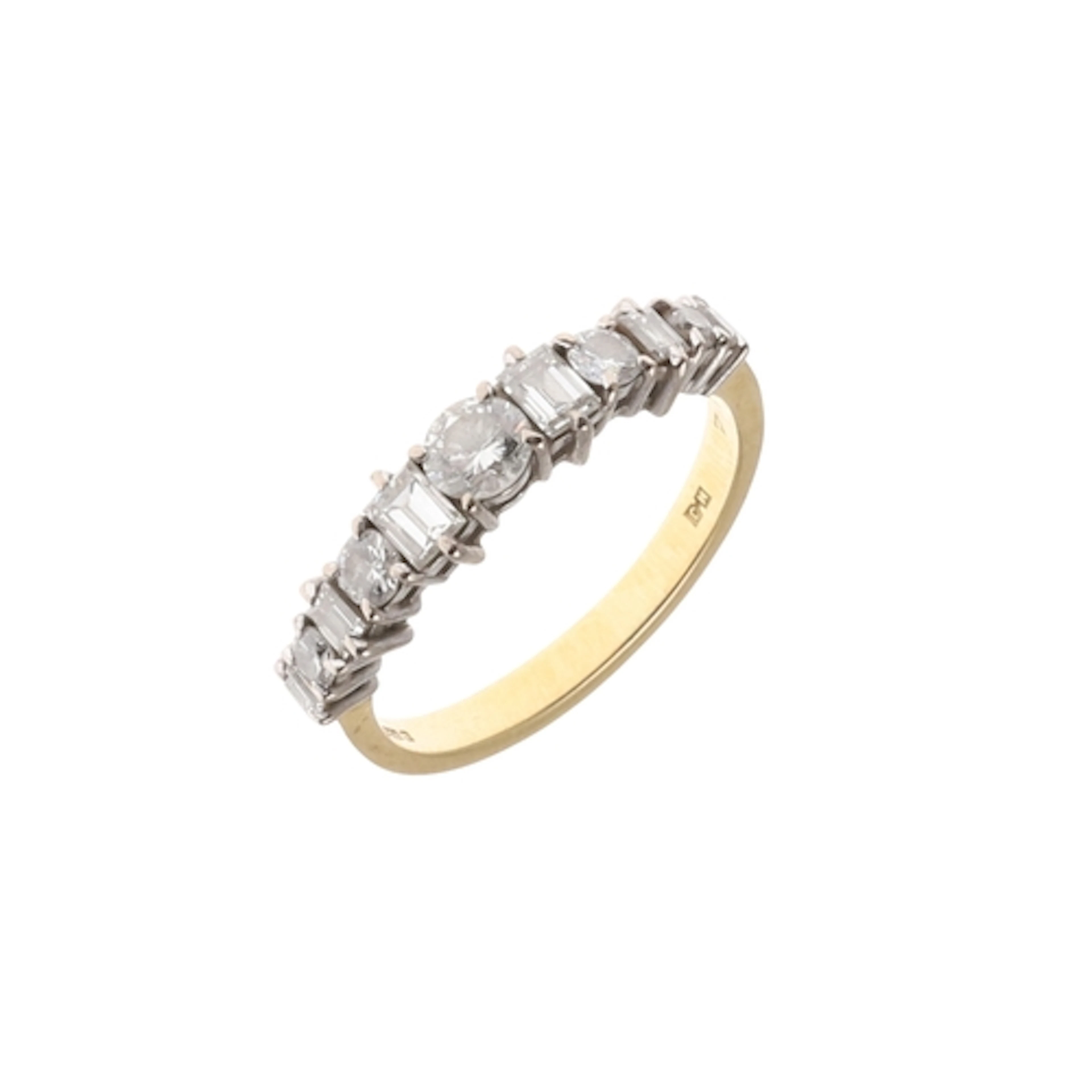 A DIAMOND HALF HOOP RING. mounted with alternate graduated c...
