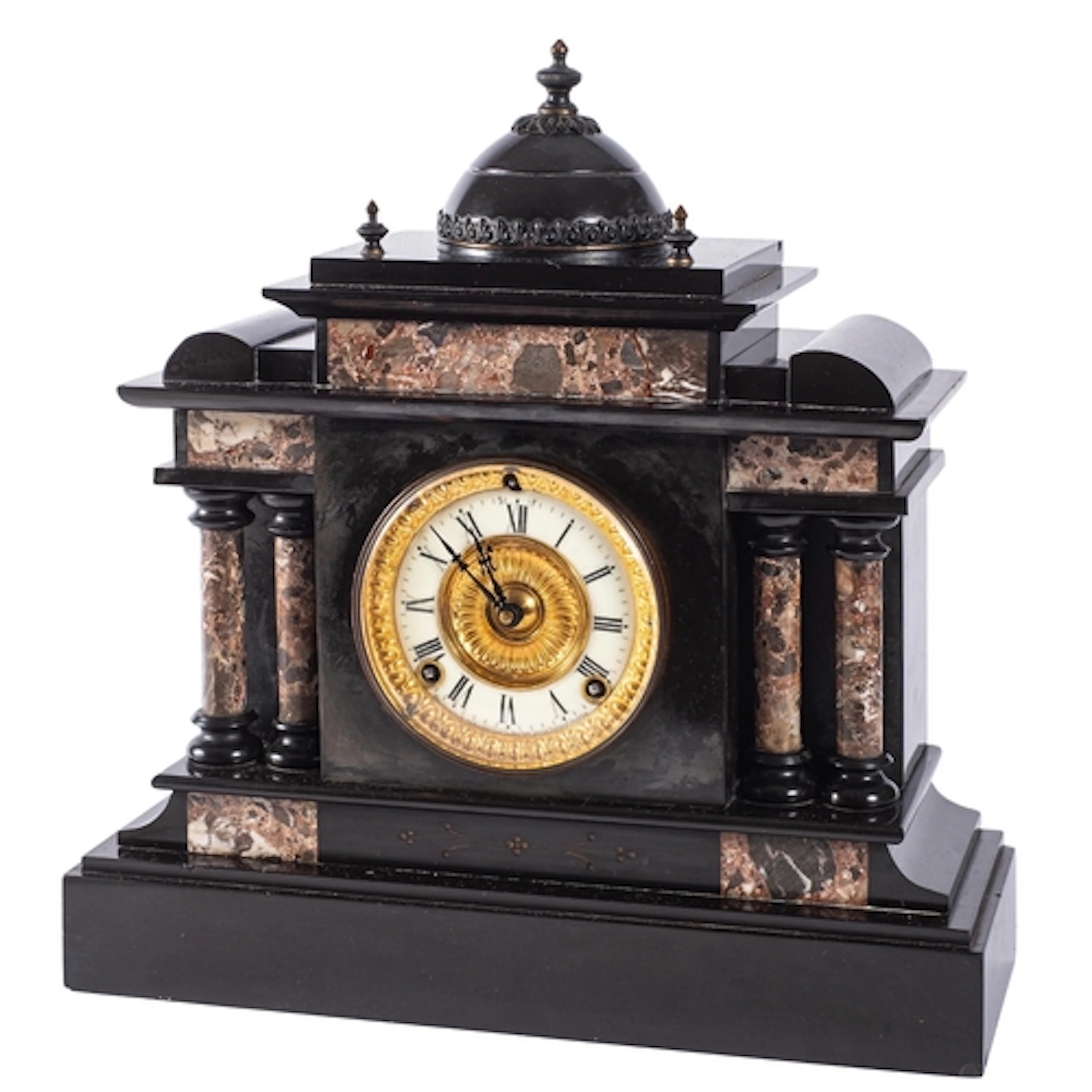 Ansonia Clock Co, New York a late-Victorian black slate mant...