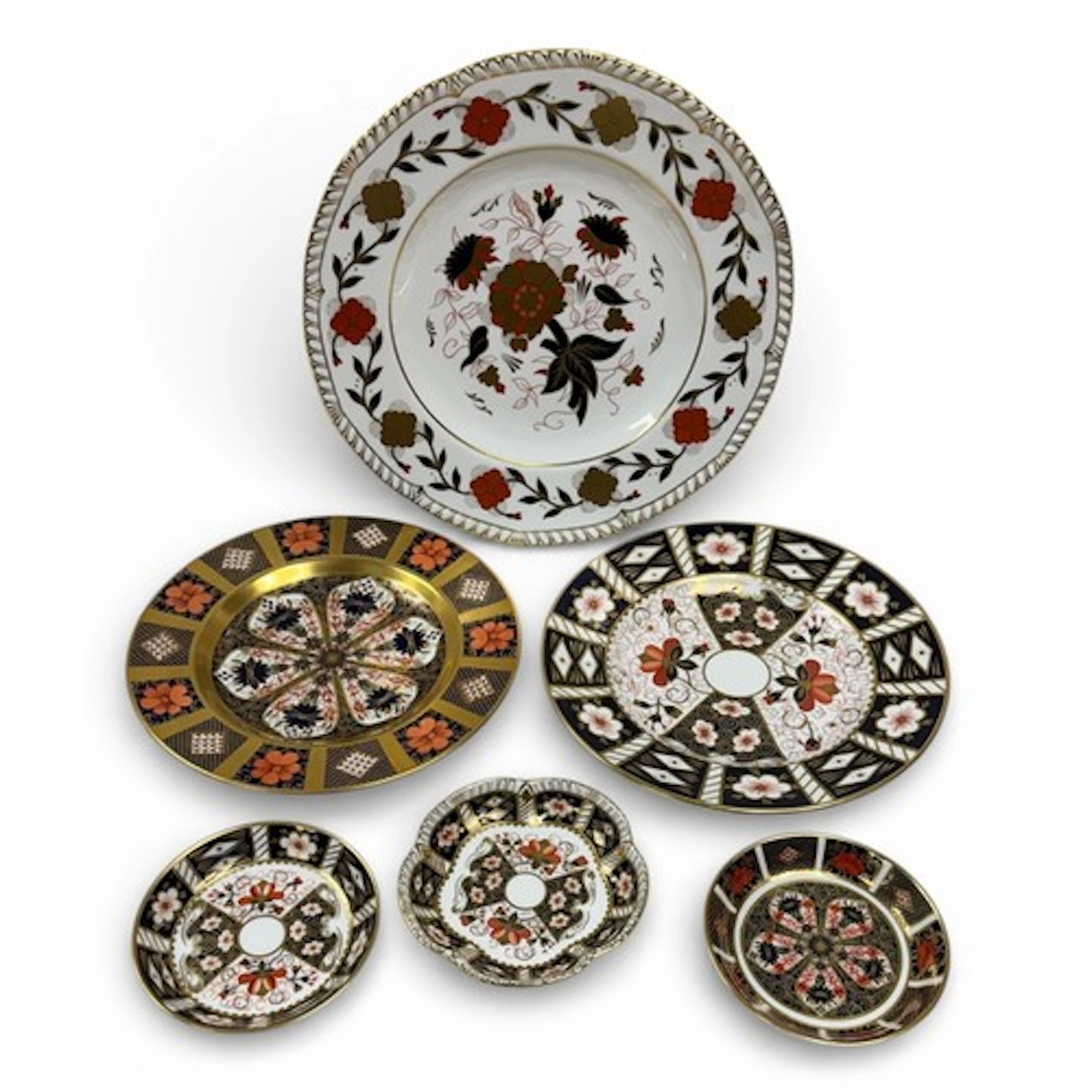 A collection of Royal Crown Derby bone china, Imari pattern,...