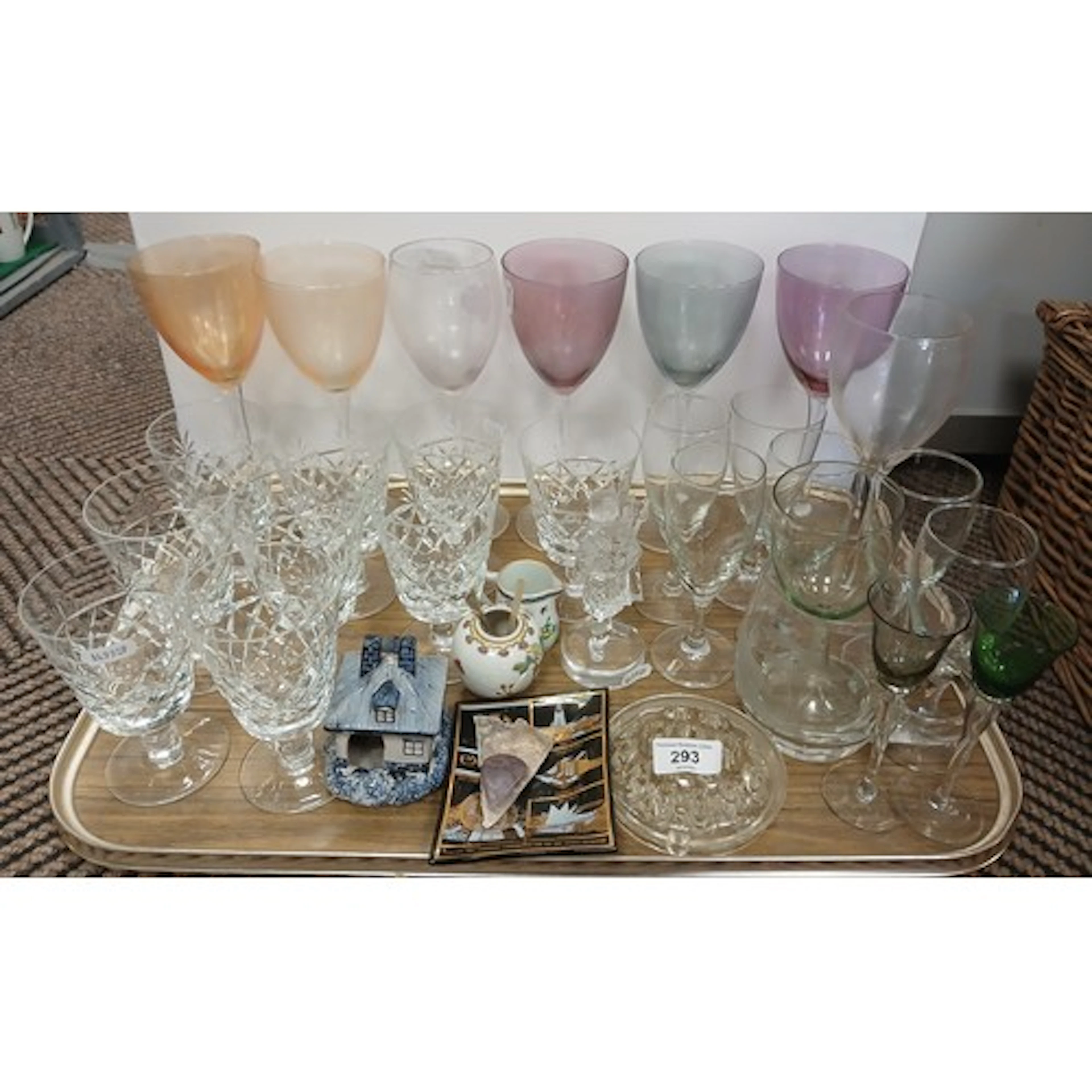 Set of eight cut glass red wines and other drinking glasses ...