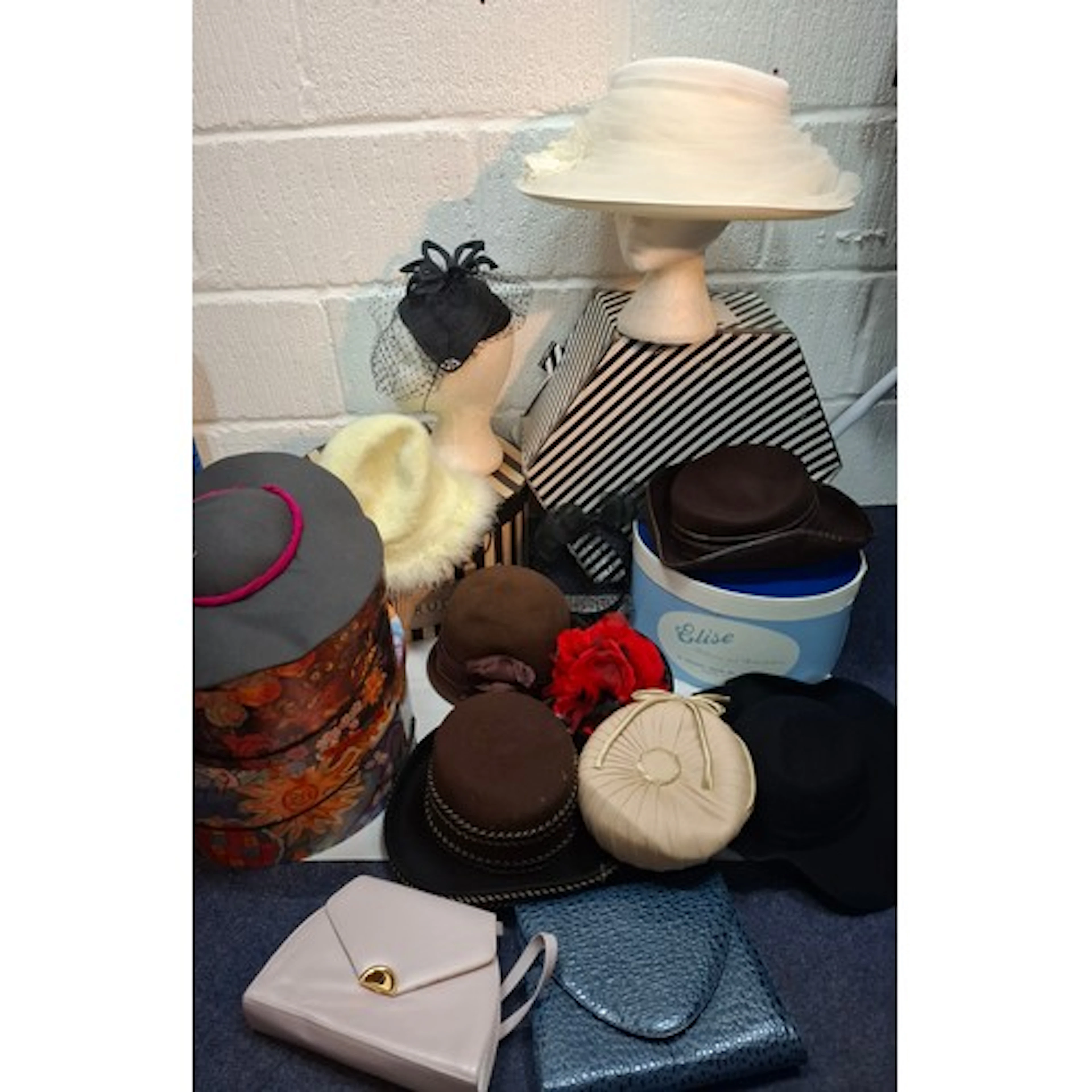 A quantity of ladies hats, bags and hat boxes to include a c...