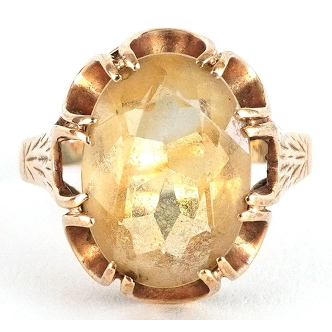 9ct gold citrine solitaire ring with openwork setting, size ...