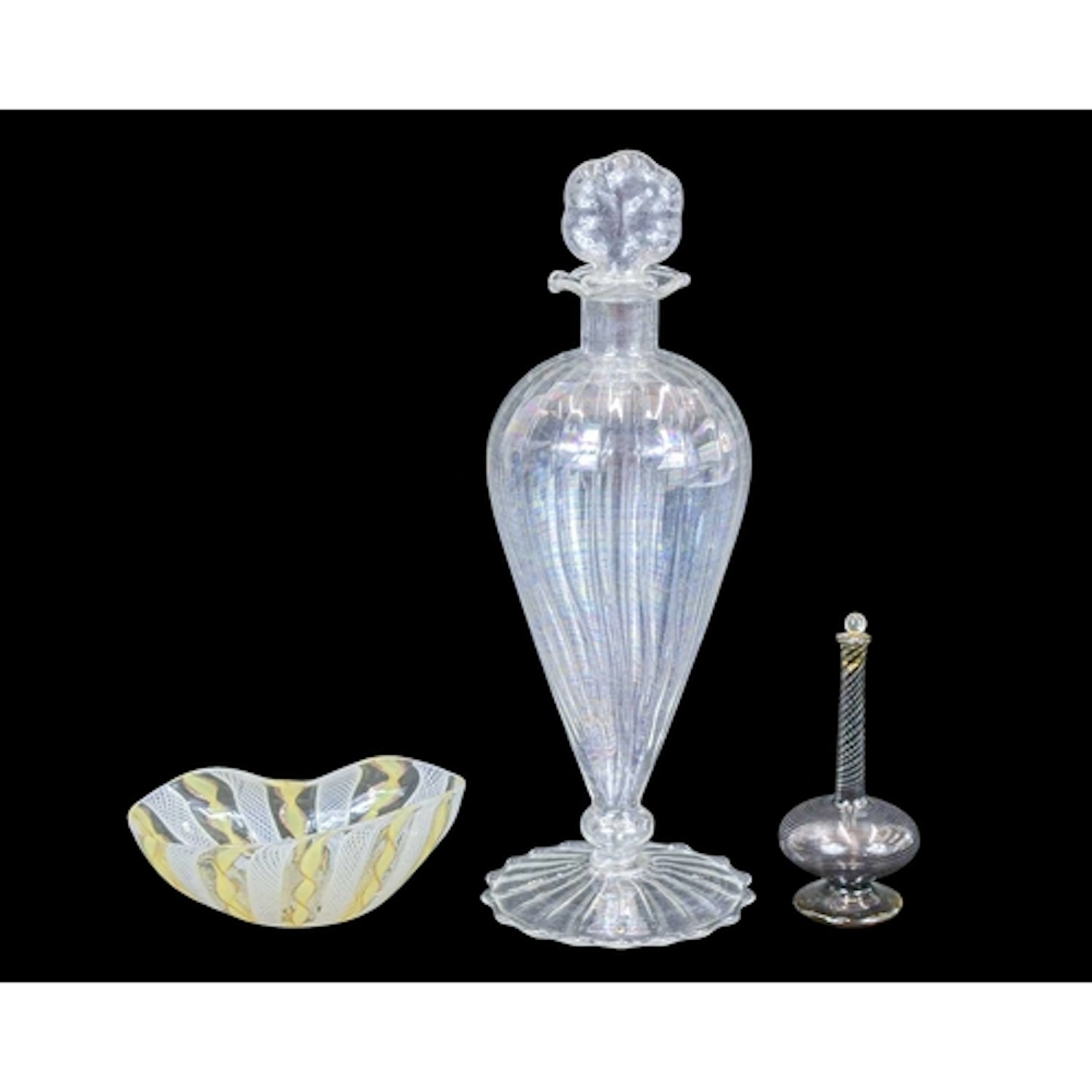 Three pieces of delicate Venetian glass. Includes one tall o...