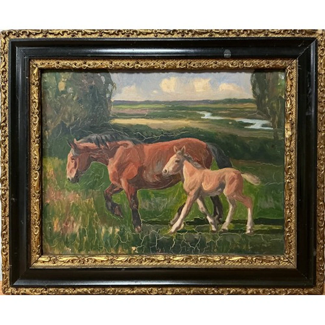 In the manner of Alfred Munnings A Horse and her foal oil ...