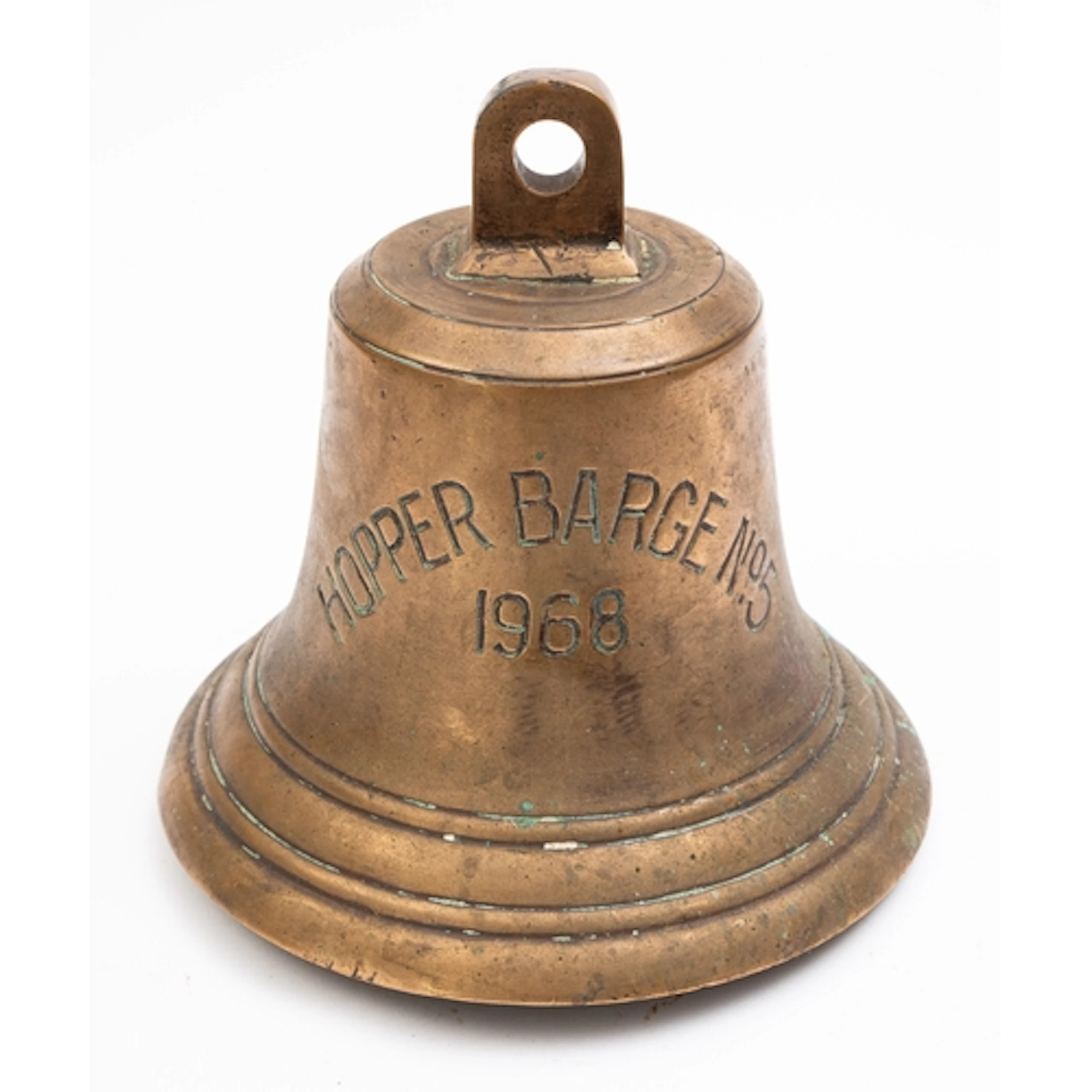 The ship's bell for the MV 'Hopper Barge No.5' 1968, arched ...